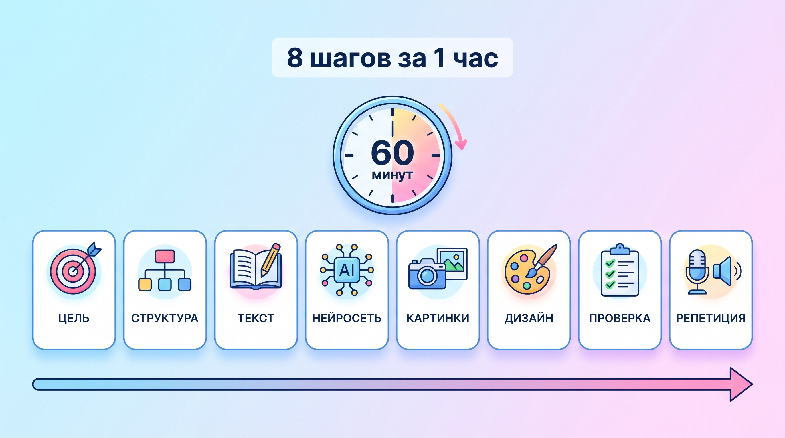 Схема 8 шагов создания презентации за 1 час