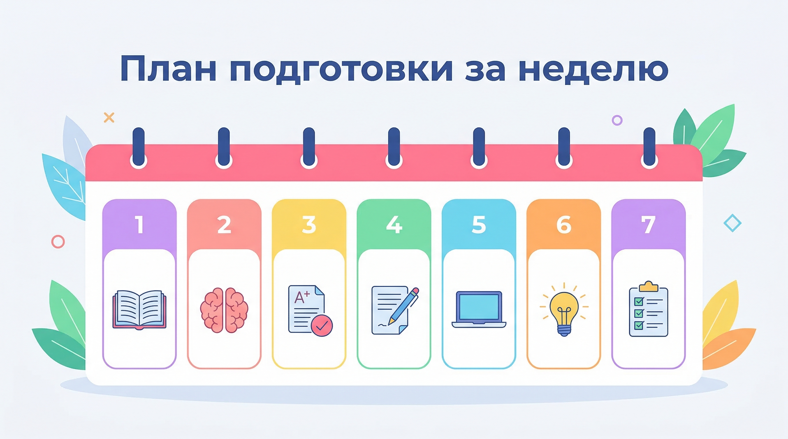 План подготовки к экзамену за неделю — календарь на 7 дней
