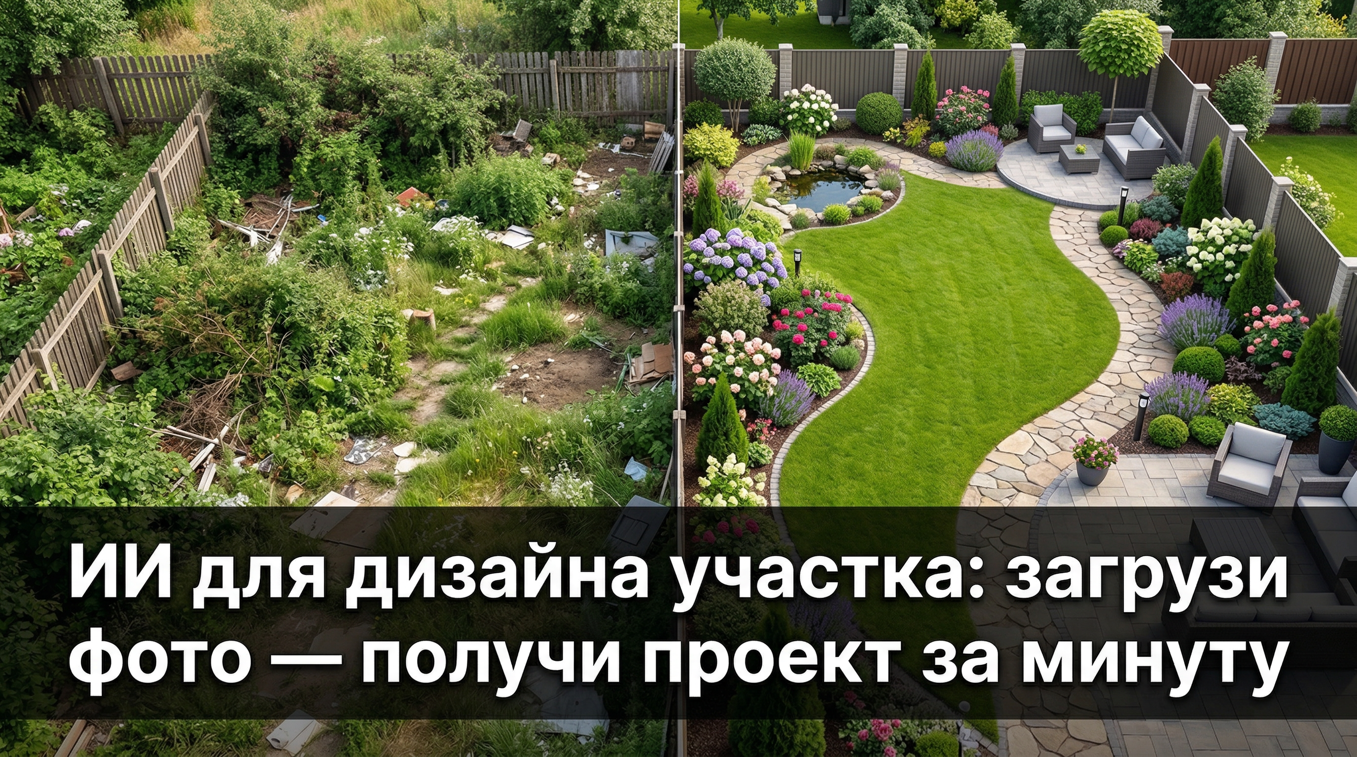 ИИ для дизайна участка: загрузи фото — получи проект за минуту — до и после