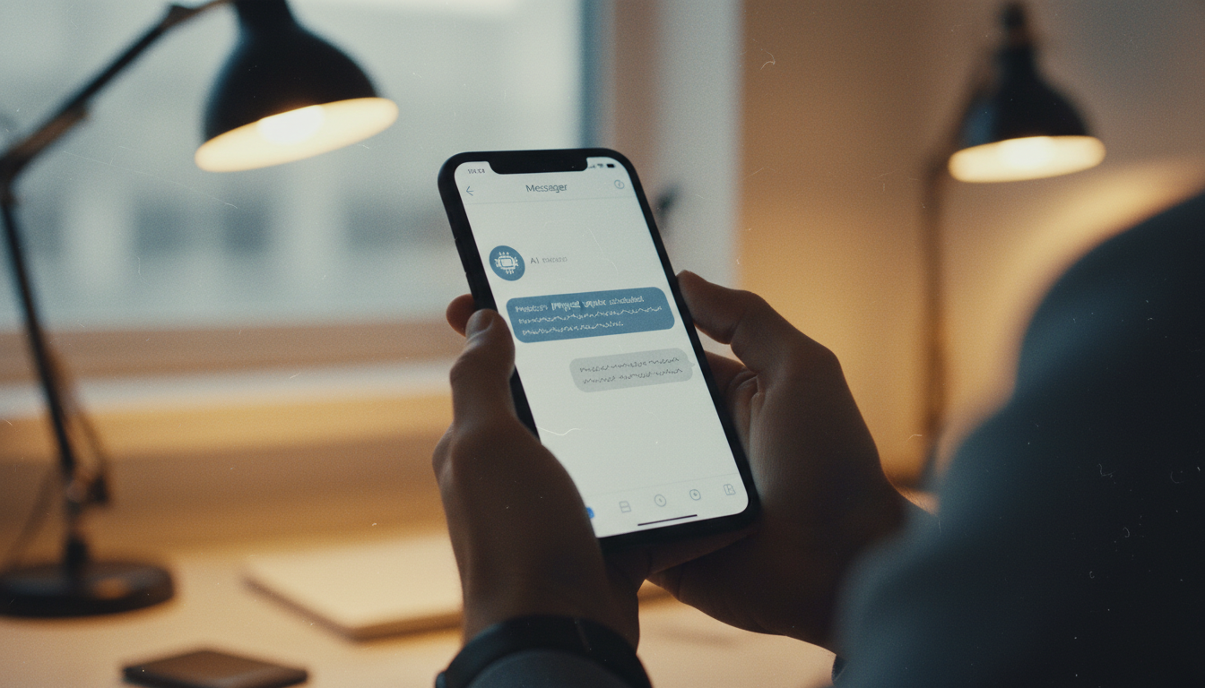 Смартфон с мессенджером — ИИ-бот ведёт диалог с клиентом