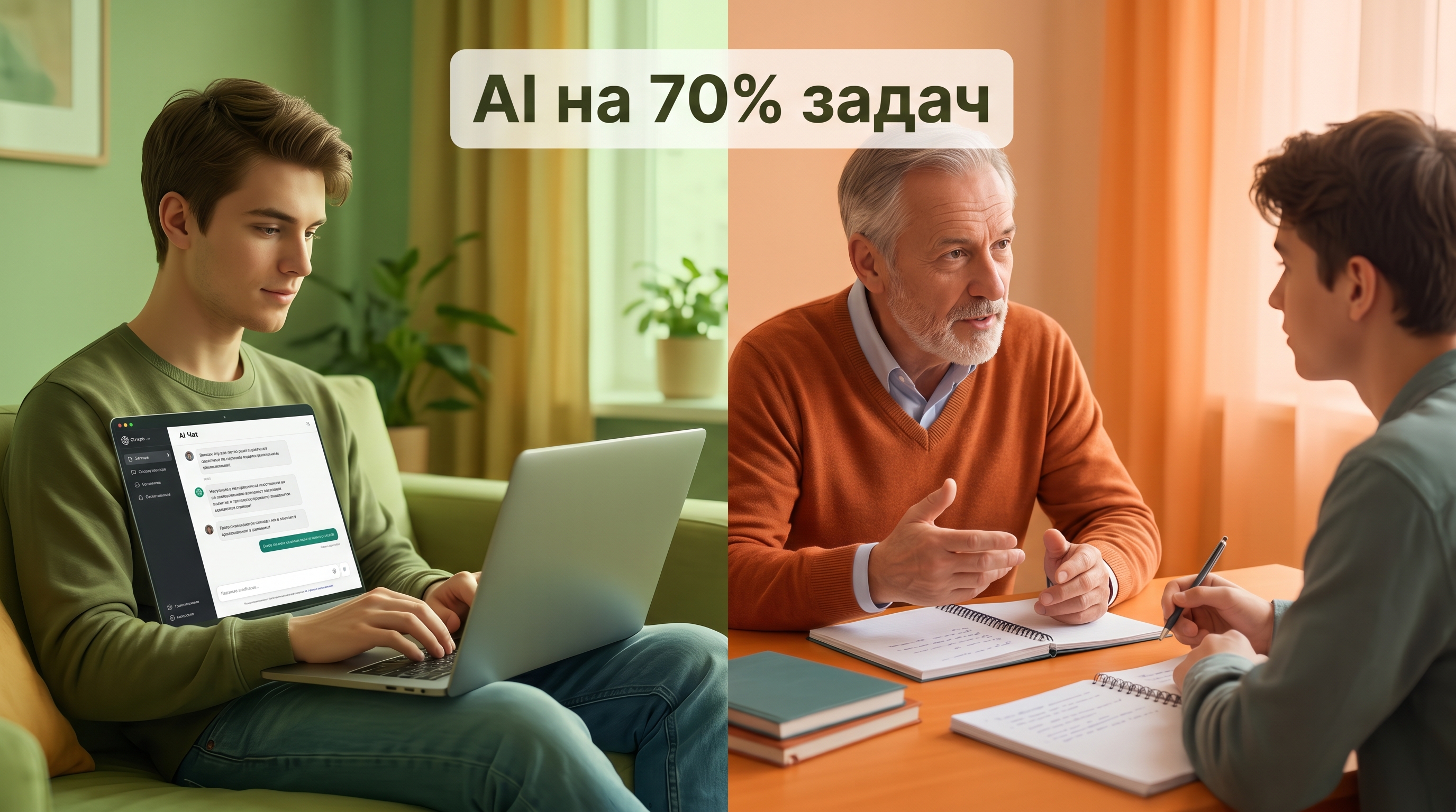 Сравнение задач: AI закрывает 70 процентов подготовки, репетитор нужен на 30 процентов