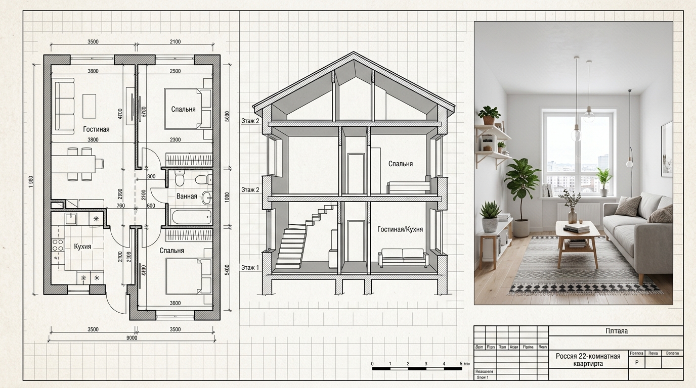 Возможности ArchiCAD — план, разрез и фотореалистичный рендер одной квартиры