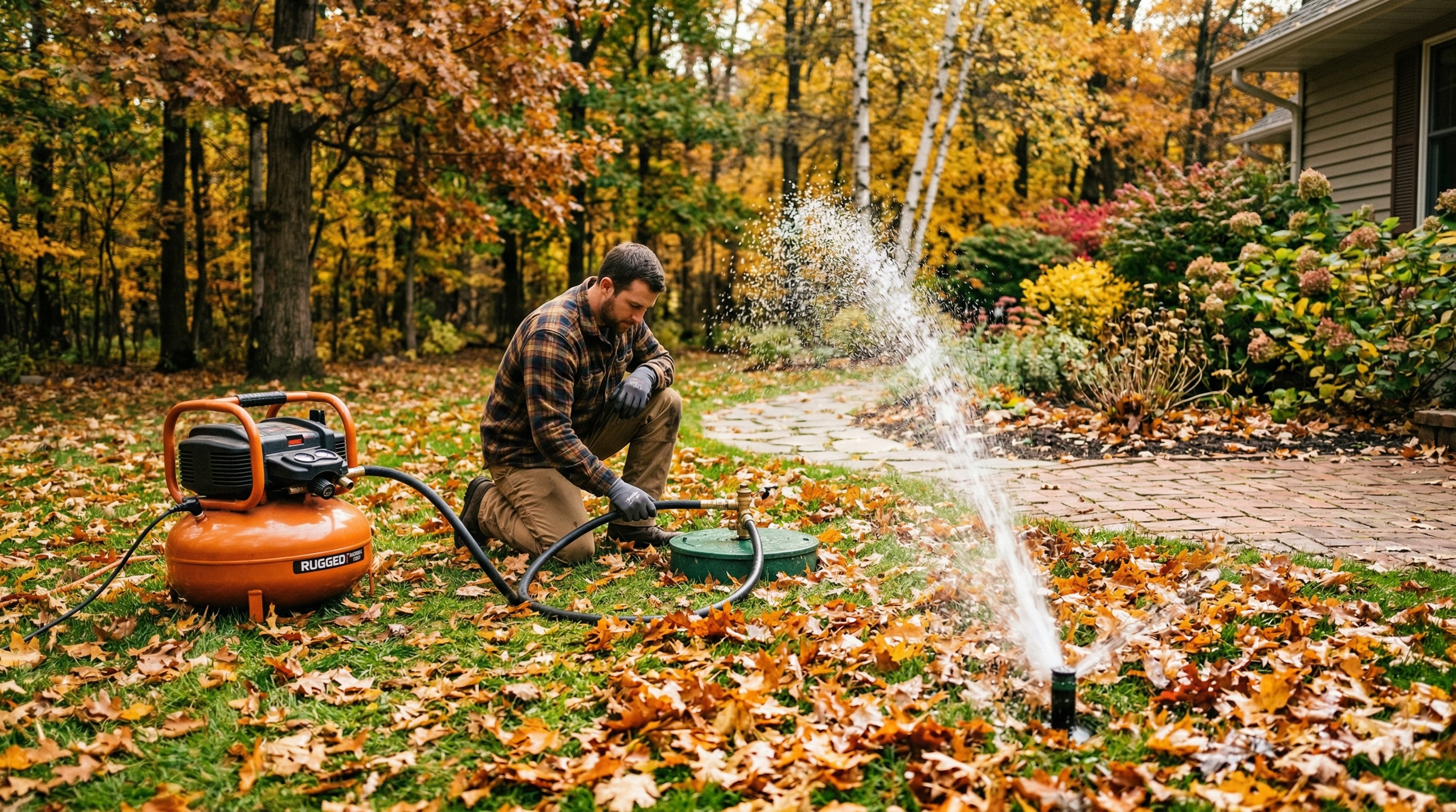 Осенняя продувка системы автополива компрессором