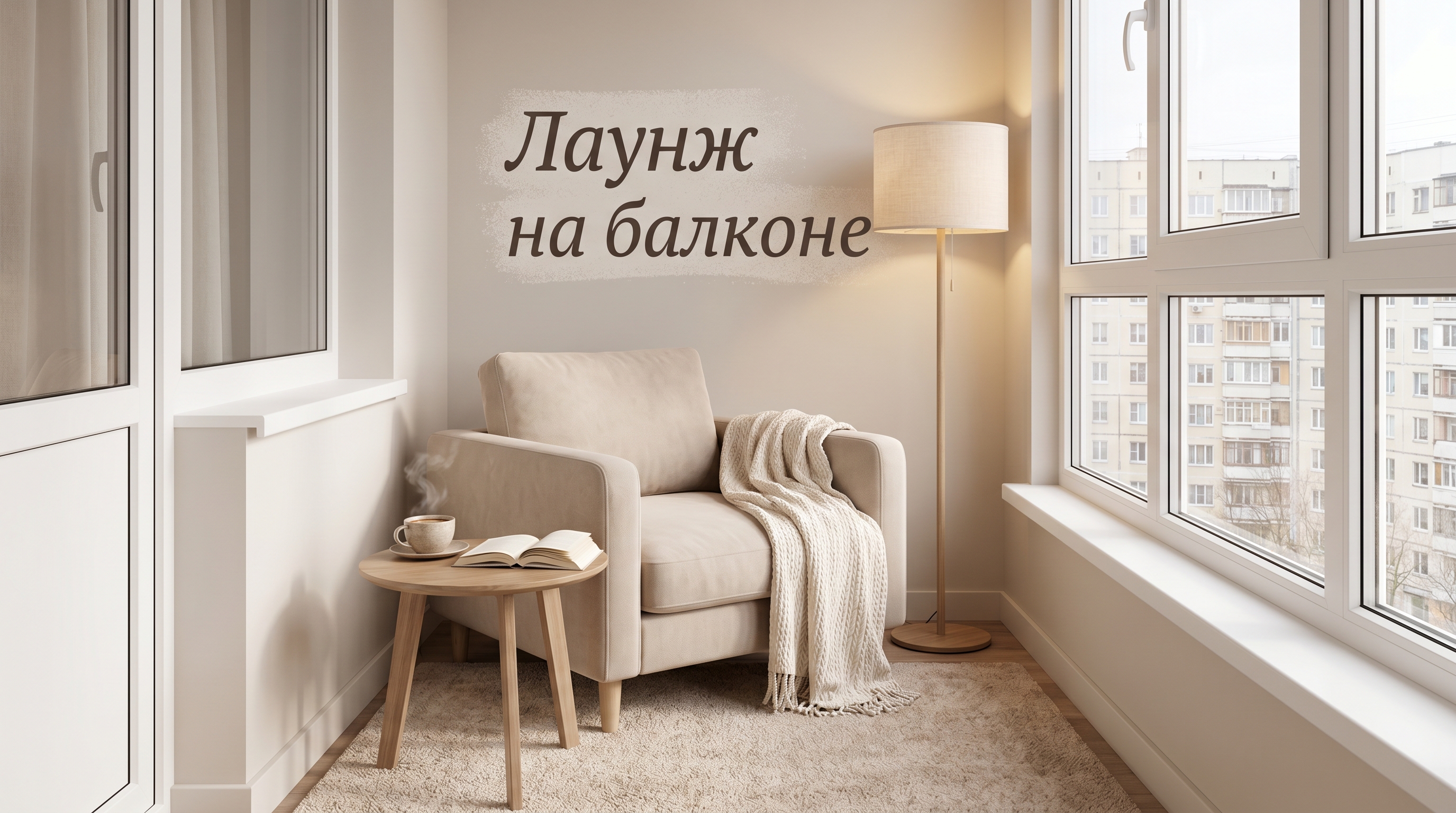 Лаунж зона на балконе 3 кв м — кресло торшер и кофейный столик
