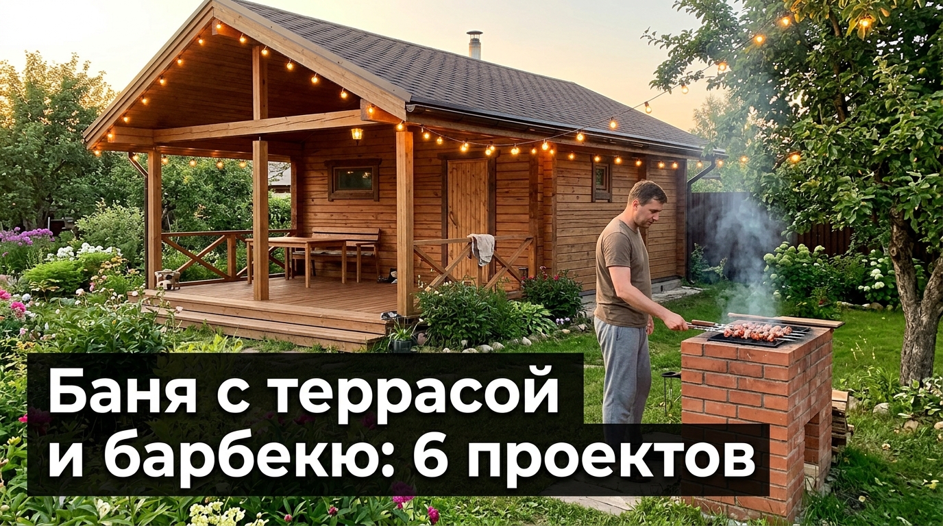 Баня с террасой и барбекю: 6 проектов