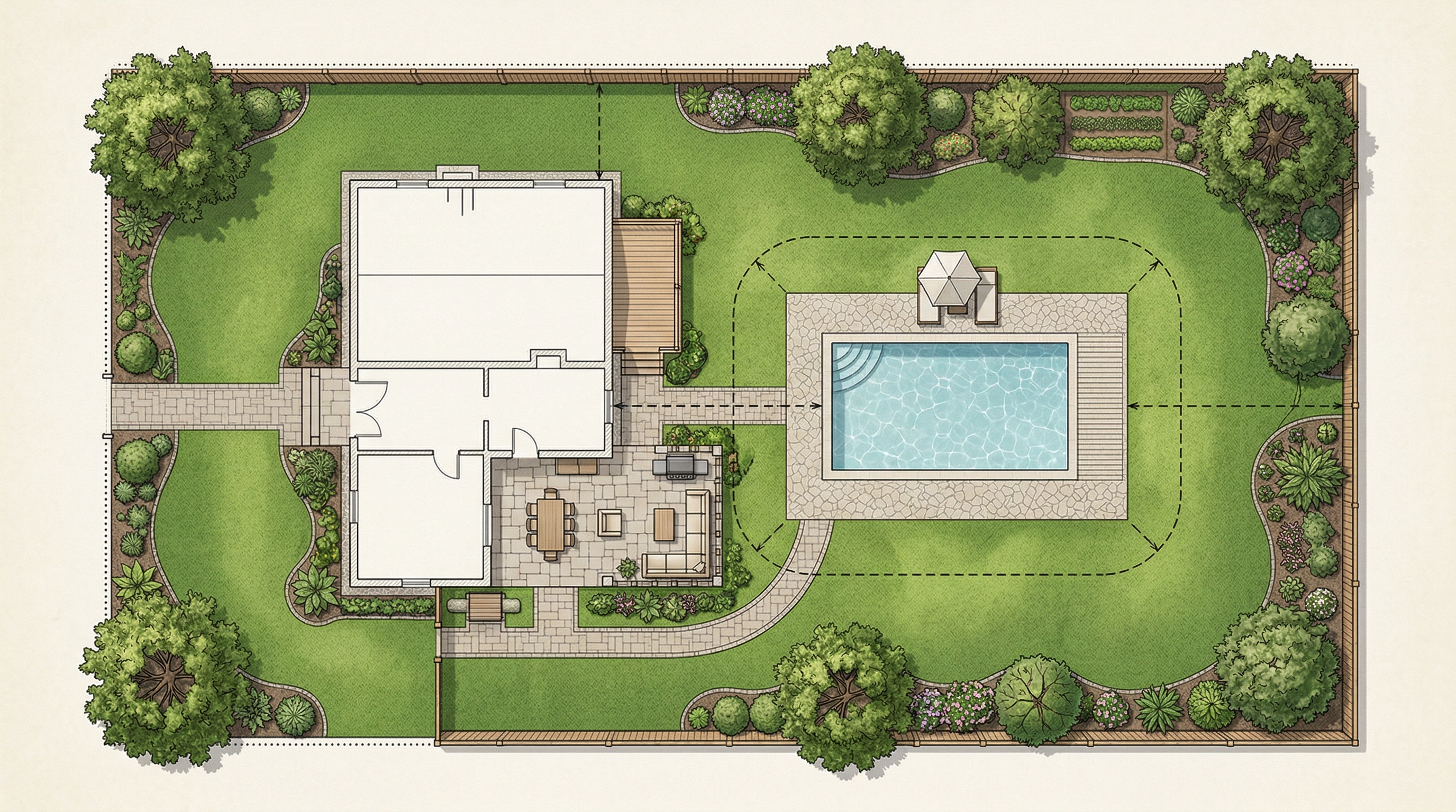 План участка с бассейном — схема размещения