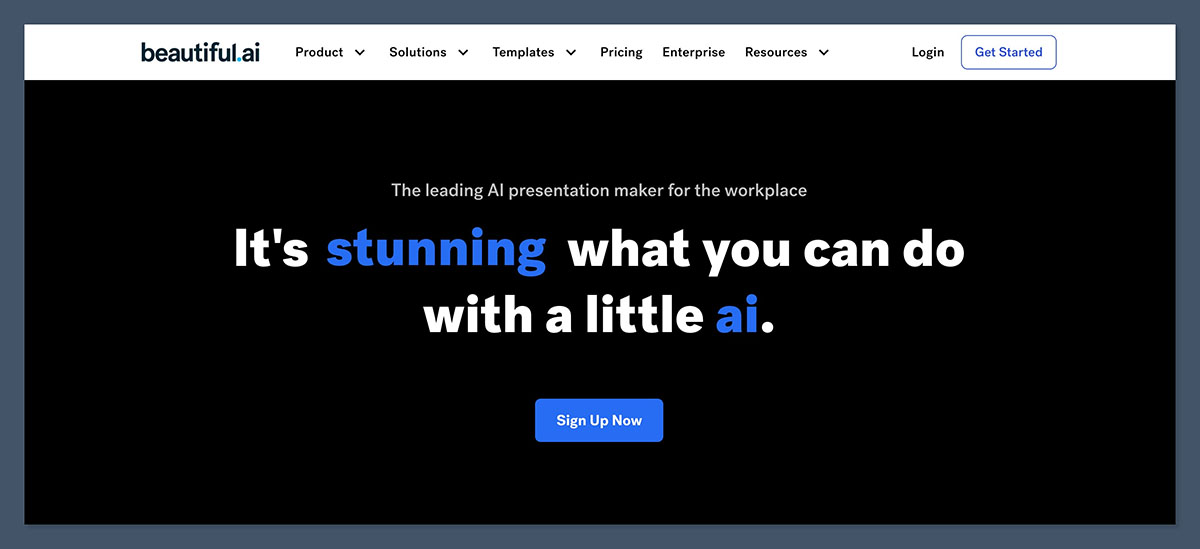Скриншот главной страницы Beautiful.ai — AI-конструктор бизнес-презентаций
