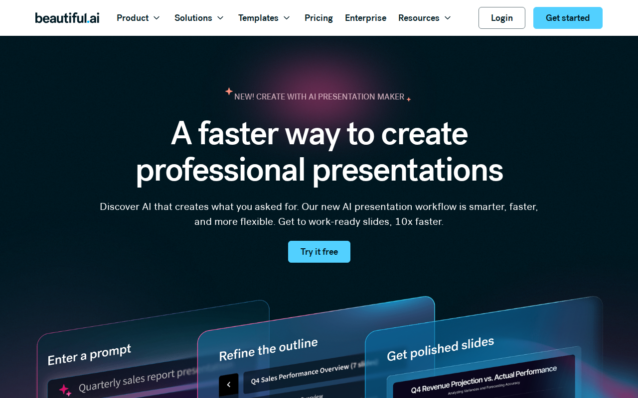 Скриншот Beautiful.ai — AI-генератор презентаций Designer Bot