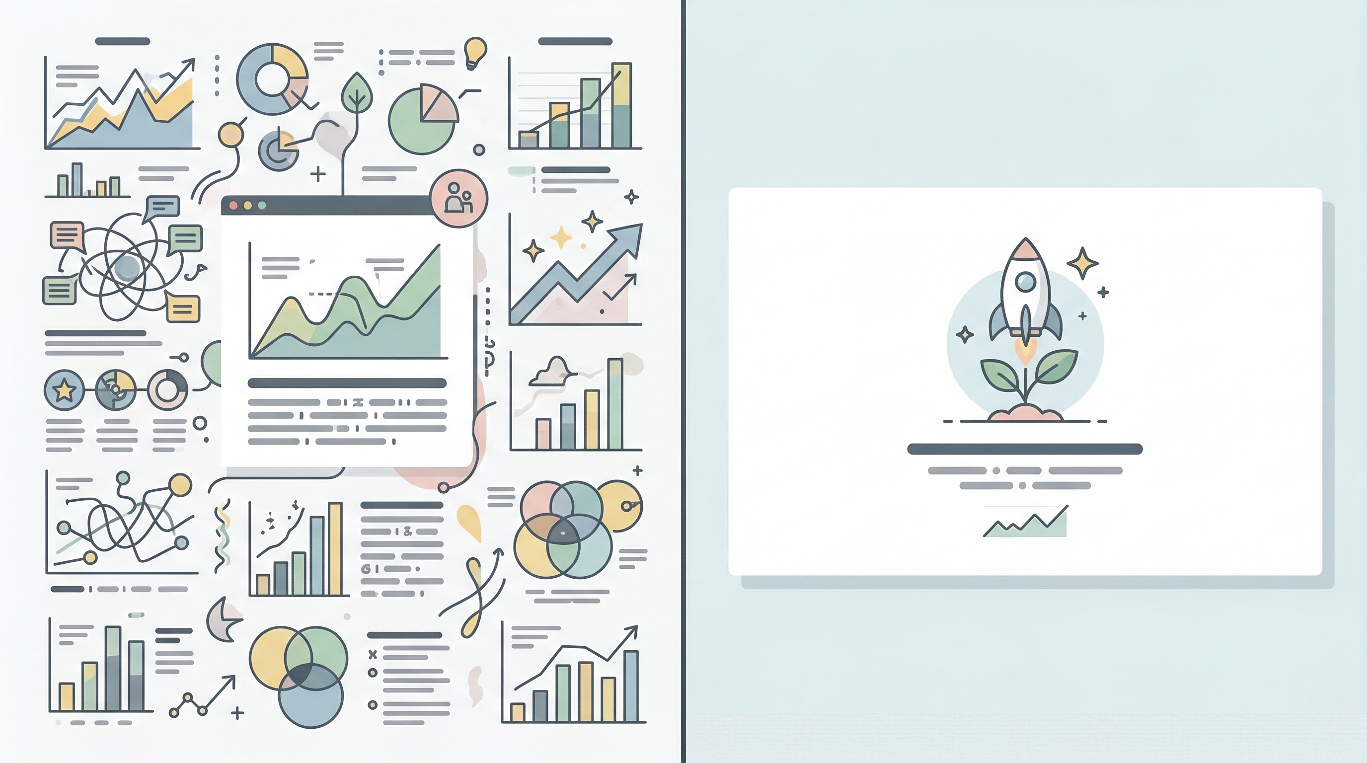 Сравнение перегруженного и минималистичного слайда — слева хаос, справа чистый дизайн