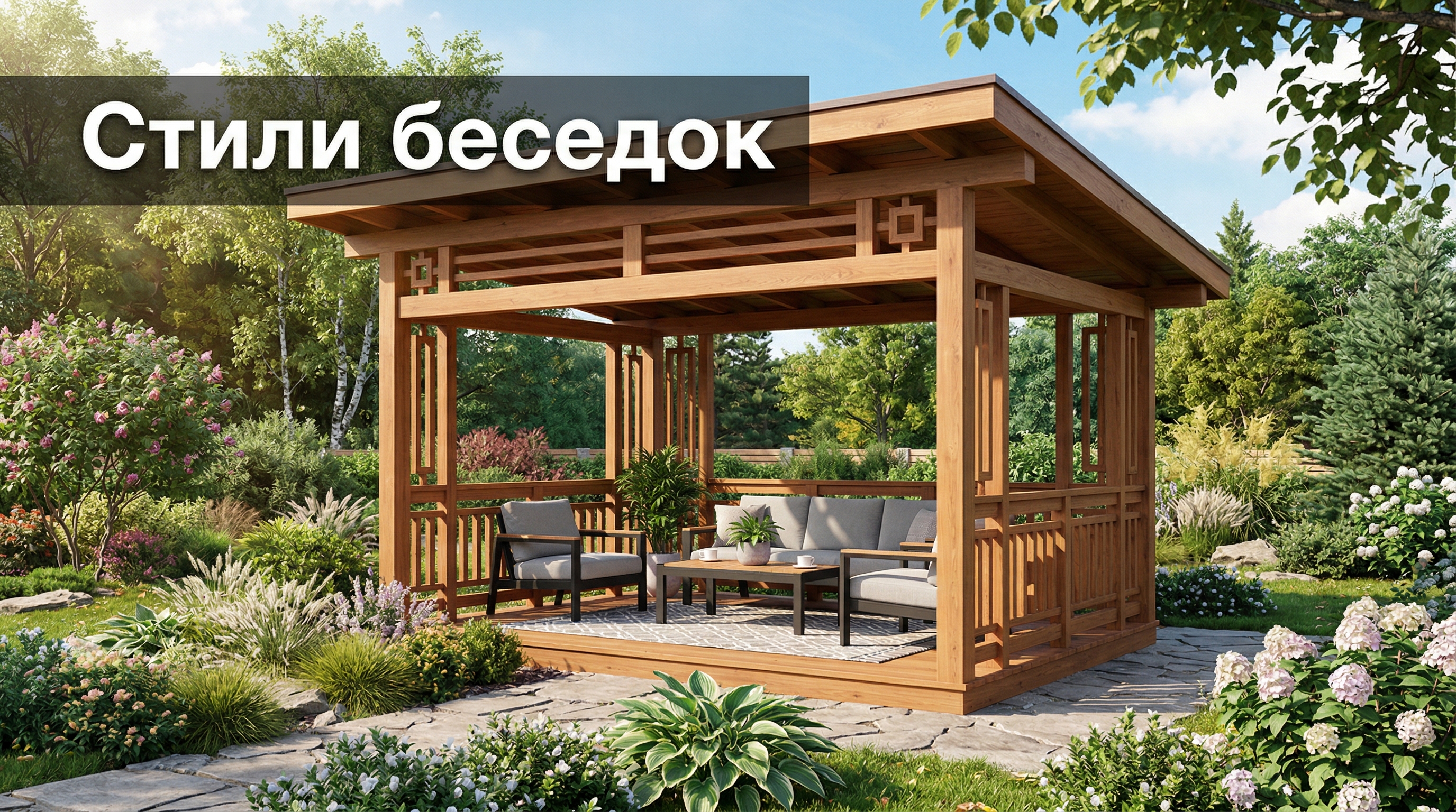 Стили беседок — деревянная открытая беседка в саду