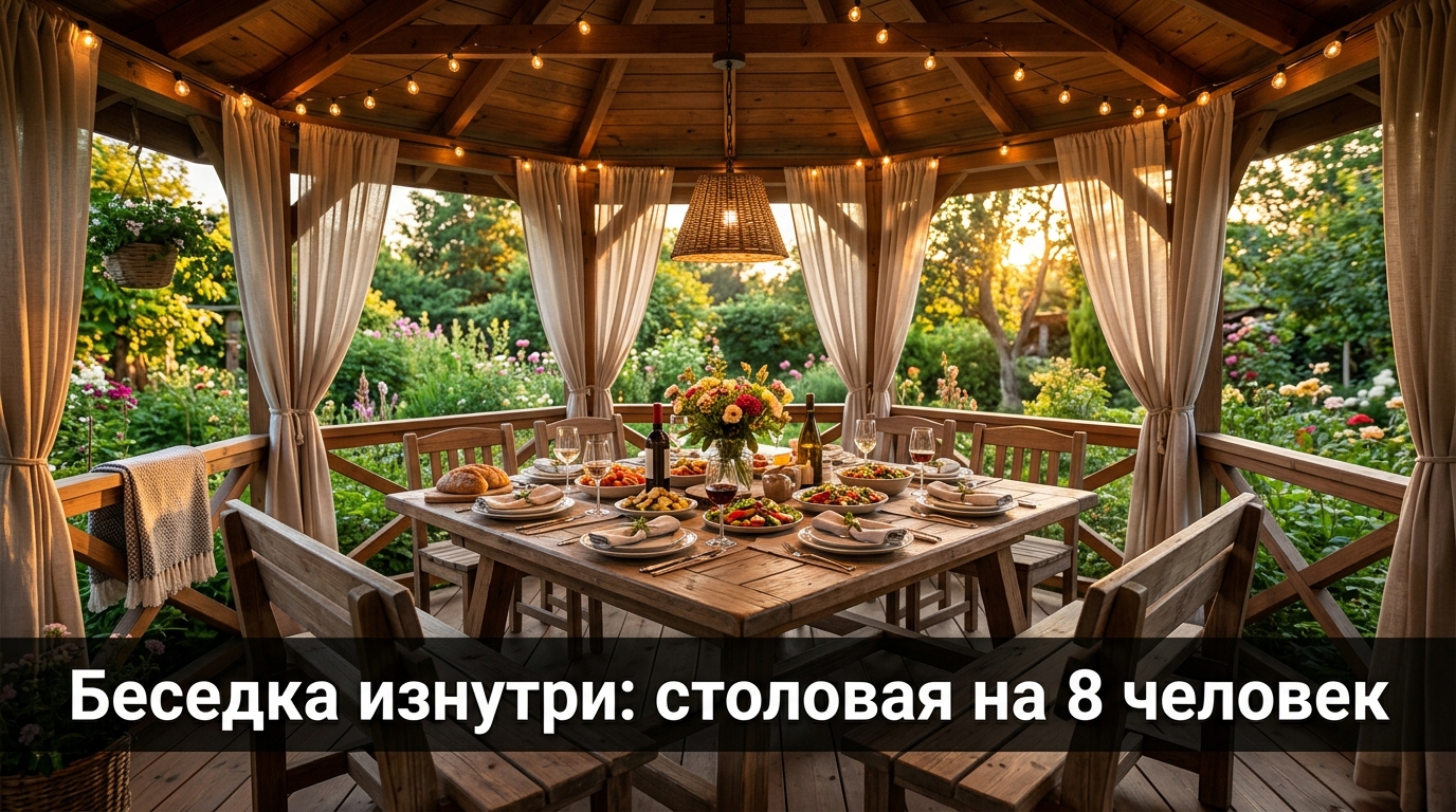 Беседка изнутри: столовая на 8 человек
