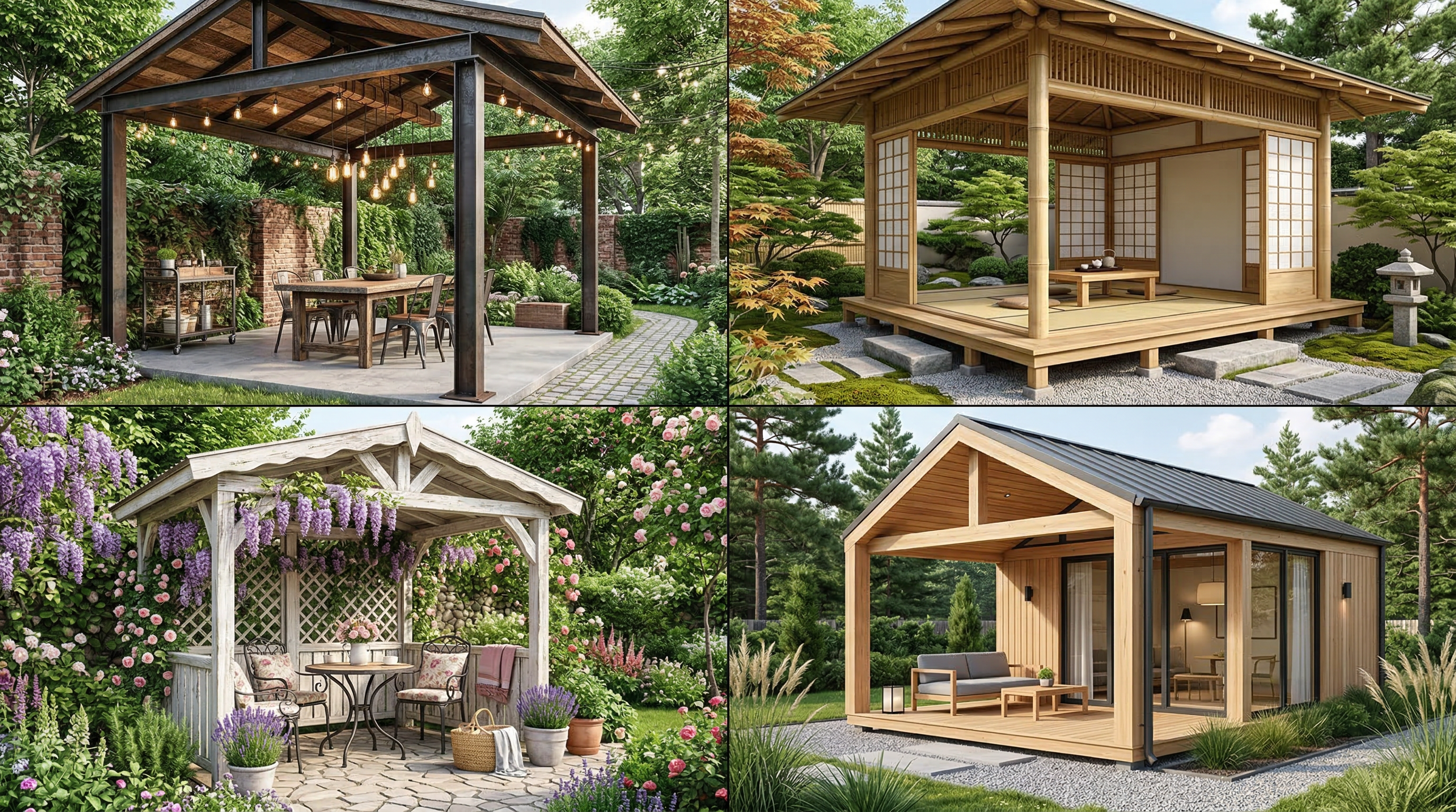 Четыре стиля беседок: лофт, японский, прованс, скандинавский