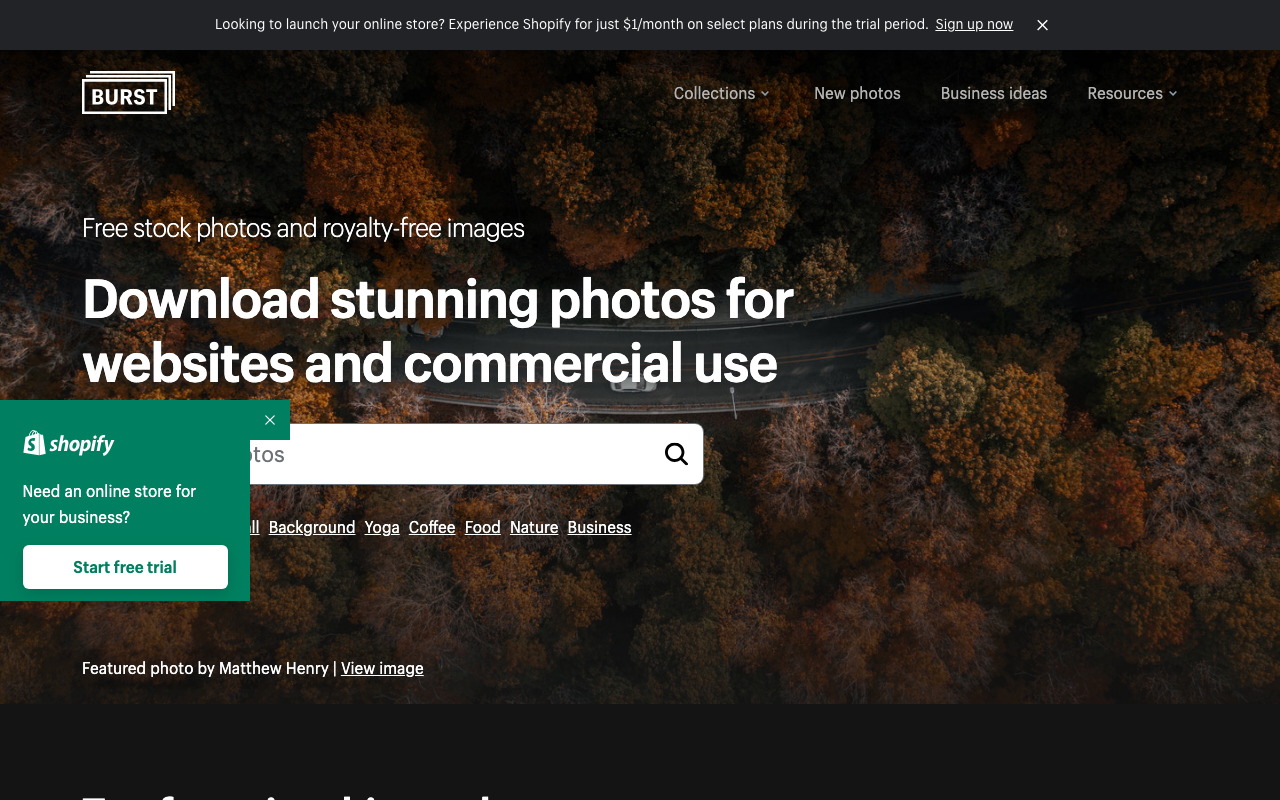 Скриншот Burst Shopify — бесплатные стоковые фотографии для сайтов и коммерческого использования
