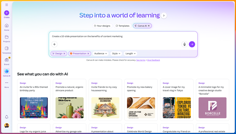 Скриншот Canva AI — создание презентации с помощью ИИ