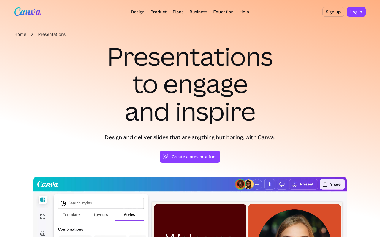 Галерея шаблонов презентаций на Canva
