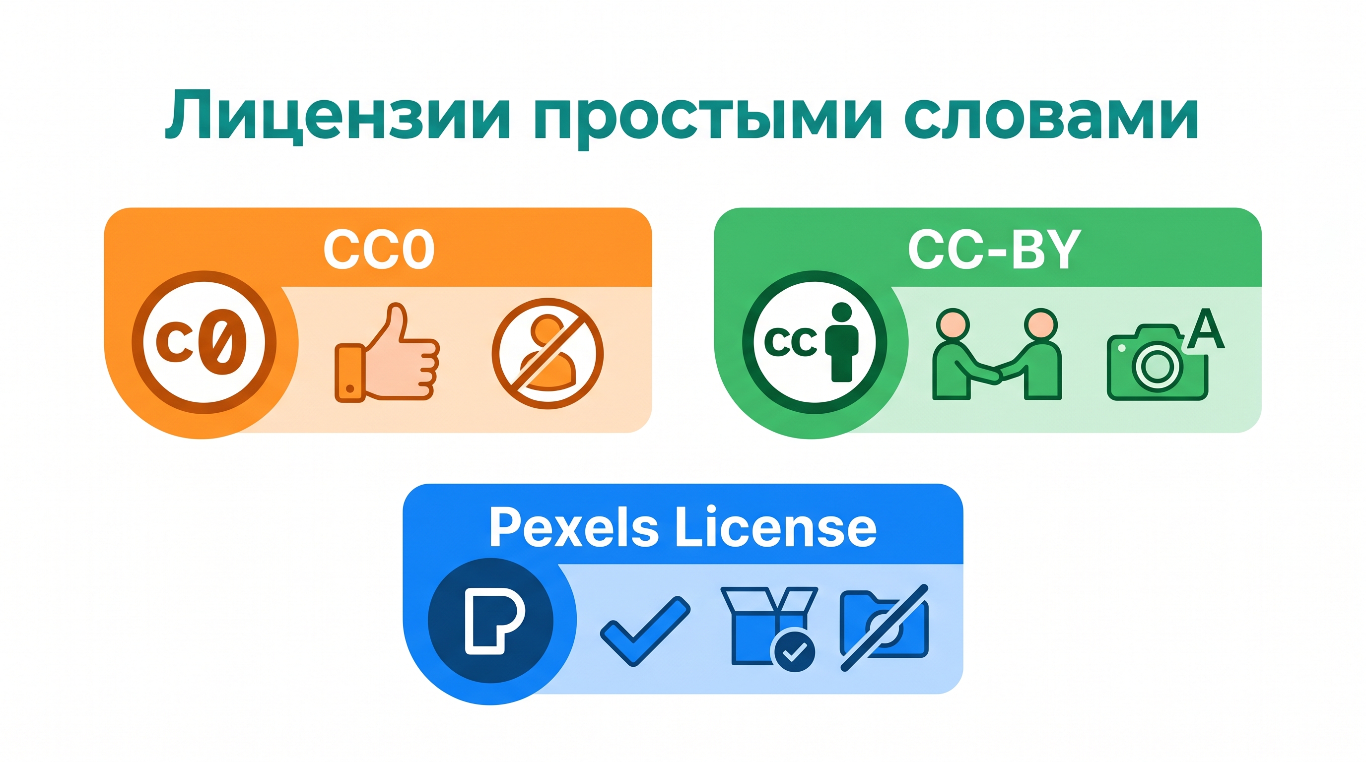 Лицензии CC0 CC-BY и лицензия Pexels простыми словами