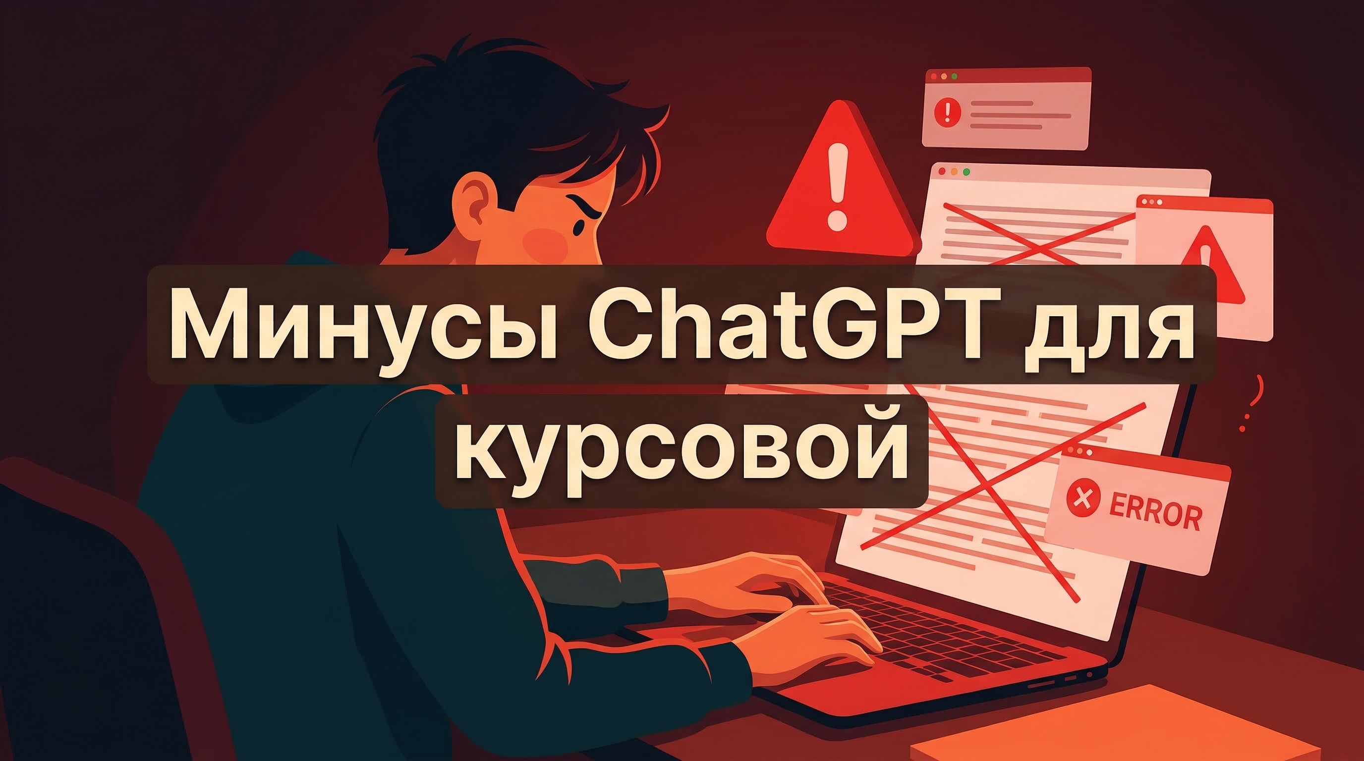Минусы ChatGPT для курсовой — иллюстрация с расстроенным студентом