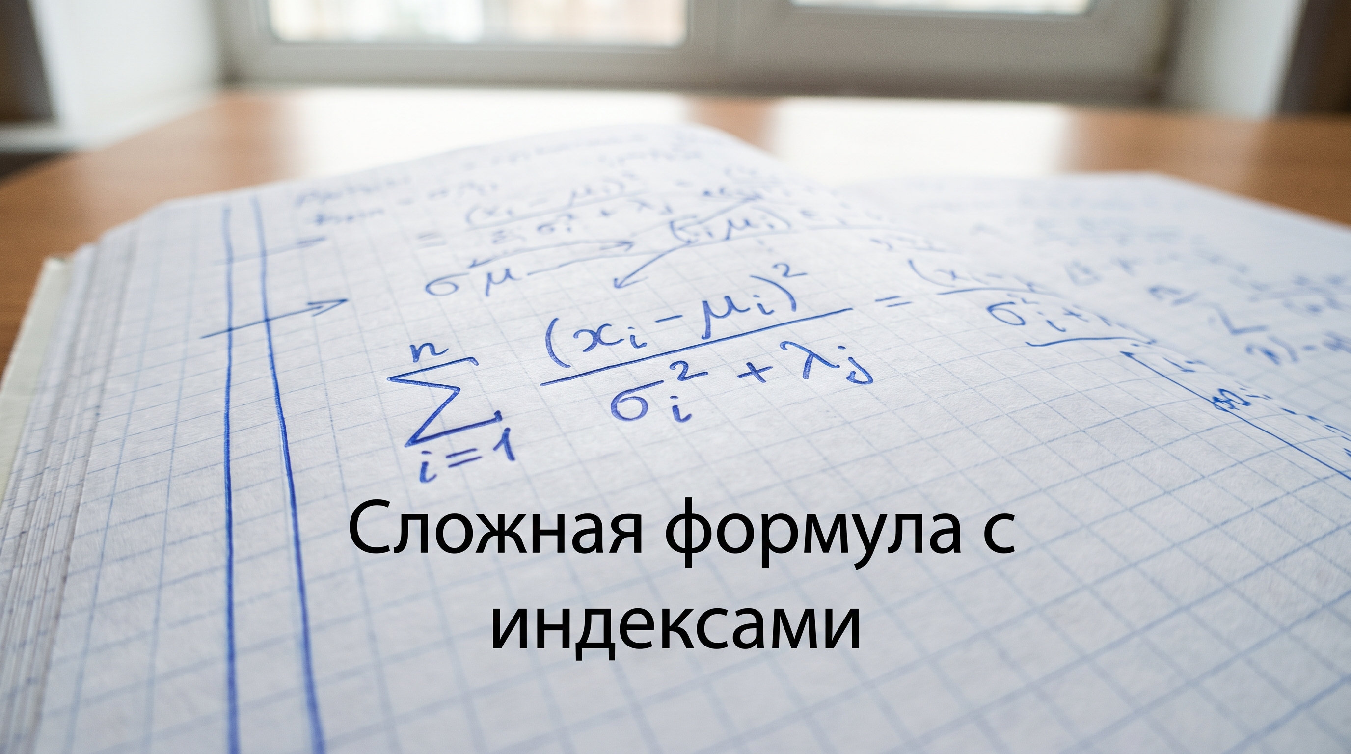 Сложная рукописная формула с греческими буквами, индексами и дробью