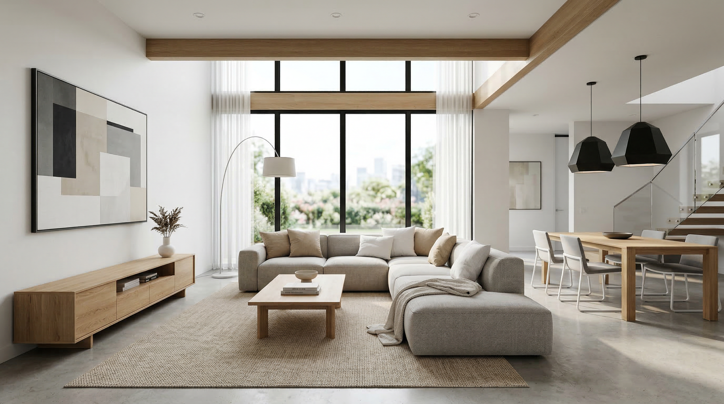 Интерьер в стиле контемпорари — открытое пространство с чистыми линиями и нейтральной палитрой