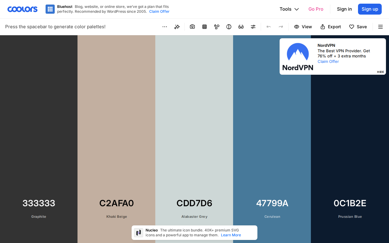 Скриншот сервиса Coolors — генератор цветовых палитр