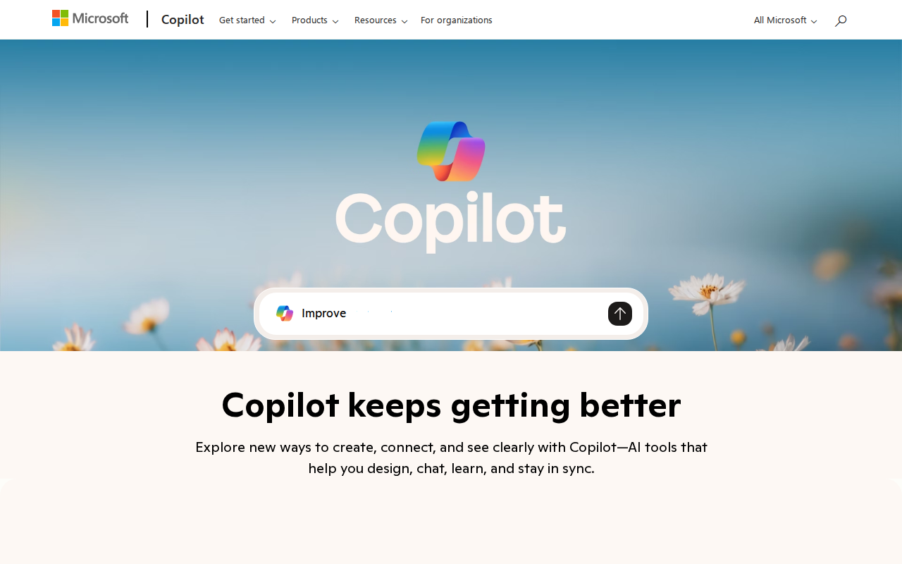 Microsoft Copilot — главная страница ИИ-ассистента