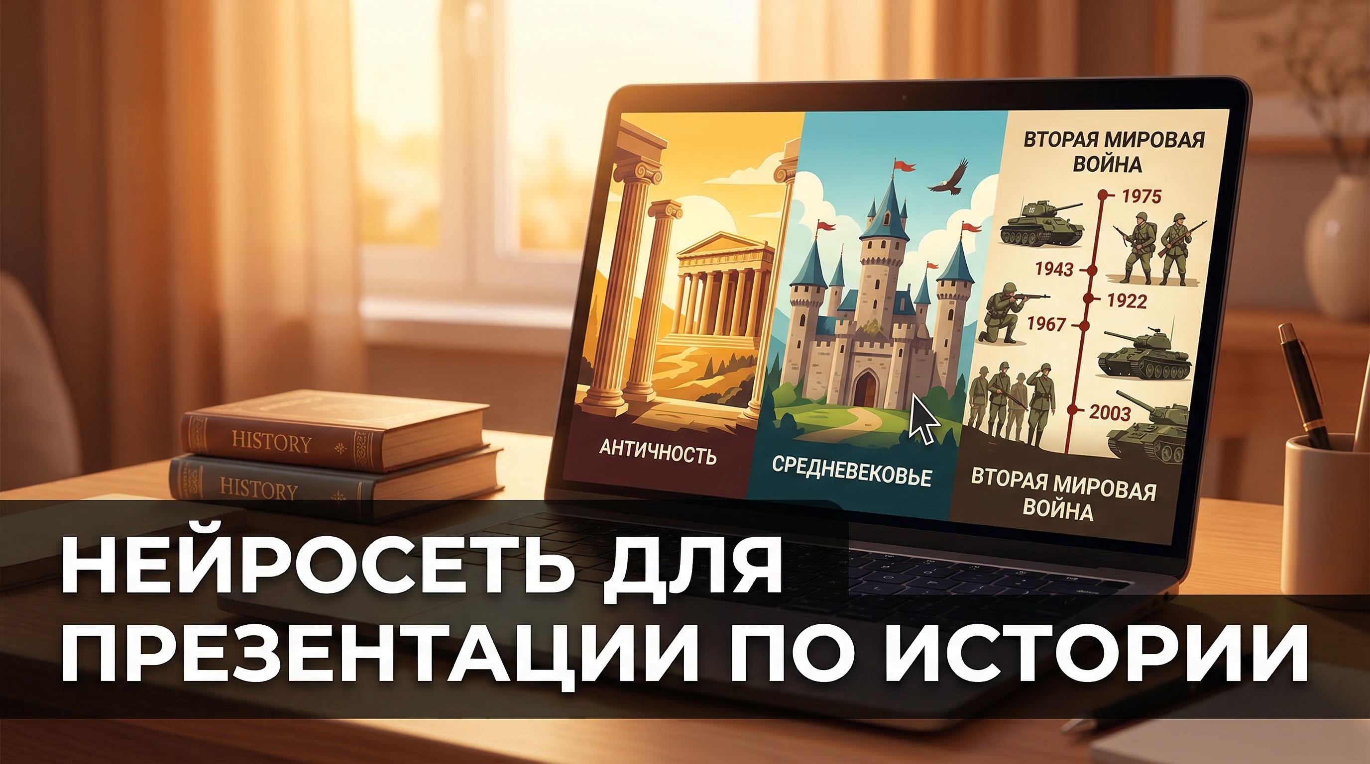 Нейросеть для презентации по истории — ноутбук с историческими слайдами