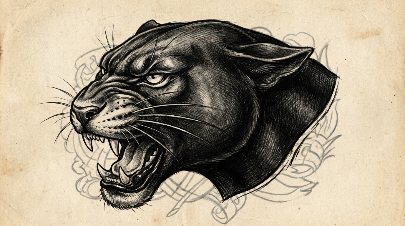 Эскиз пантеры в стиле реализм для cover-up