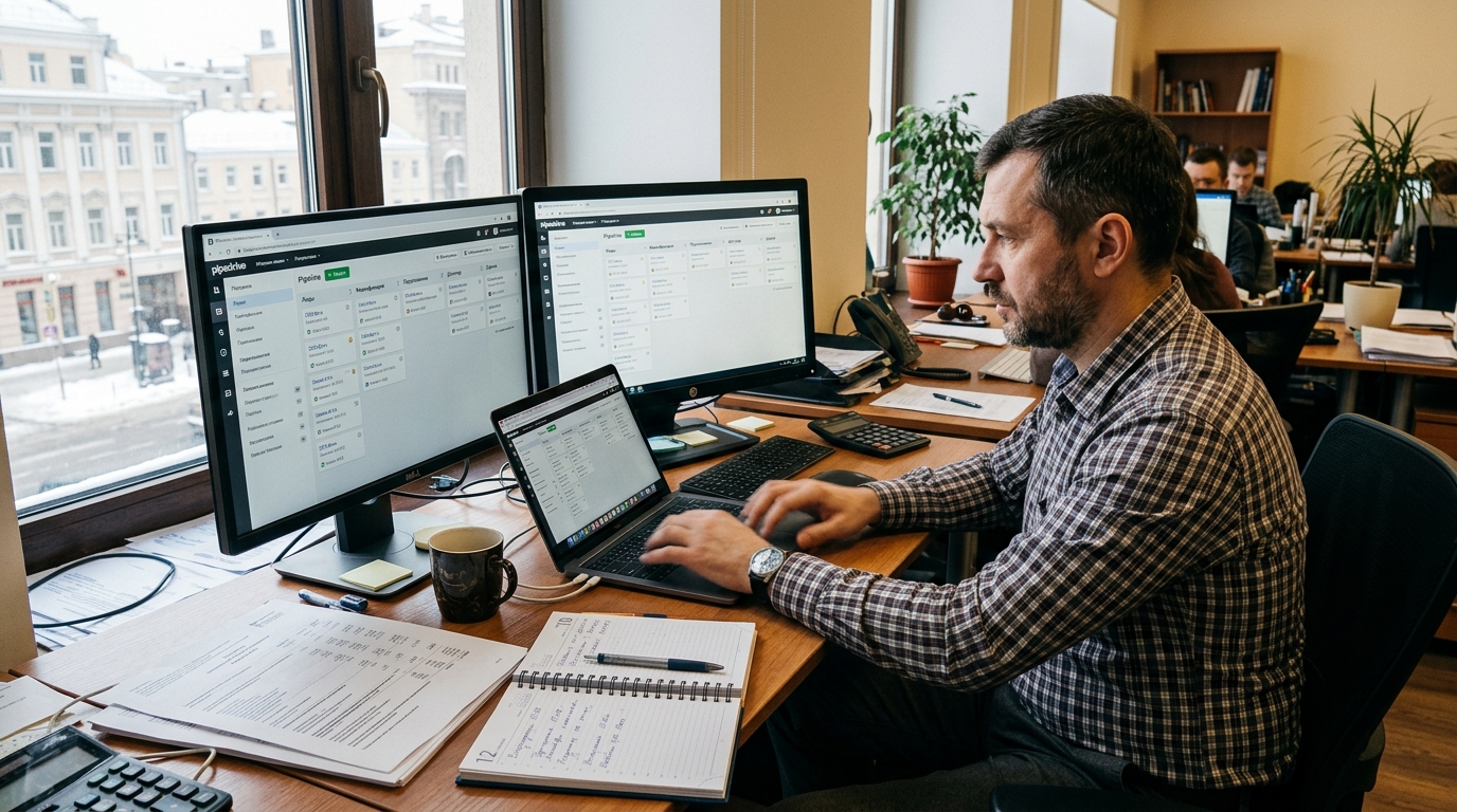 Менеджер настраивает воронку продаж в CRM