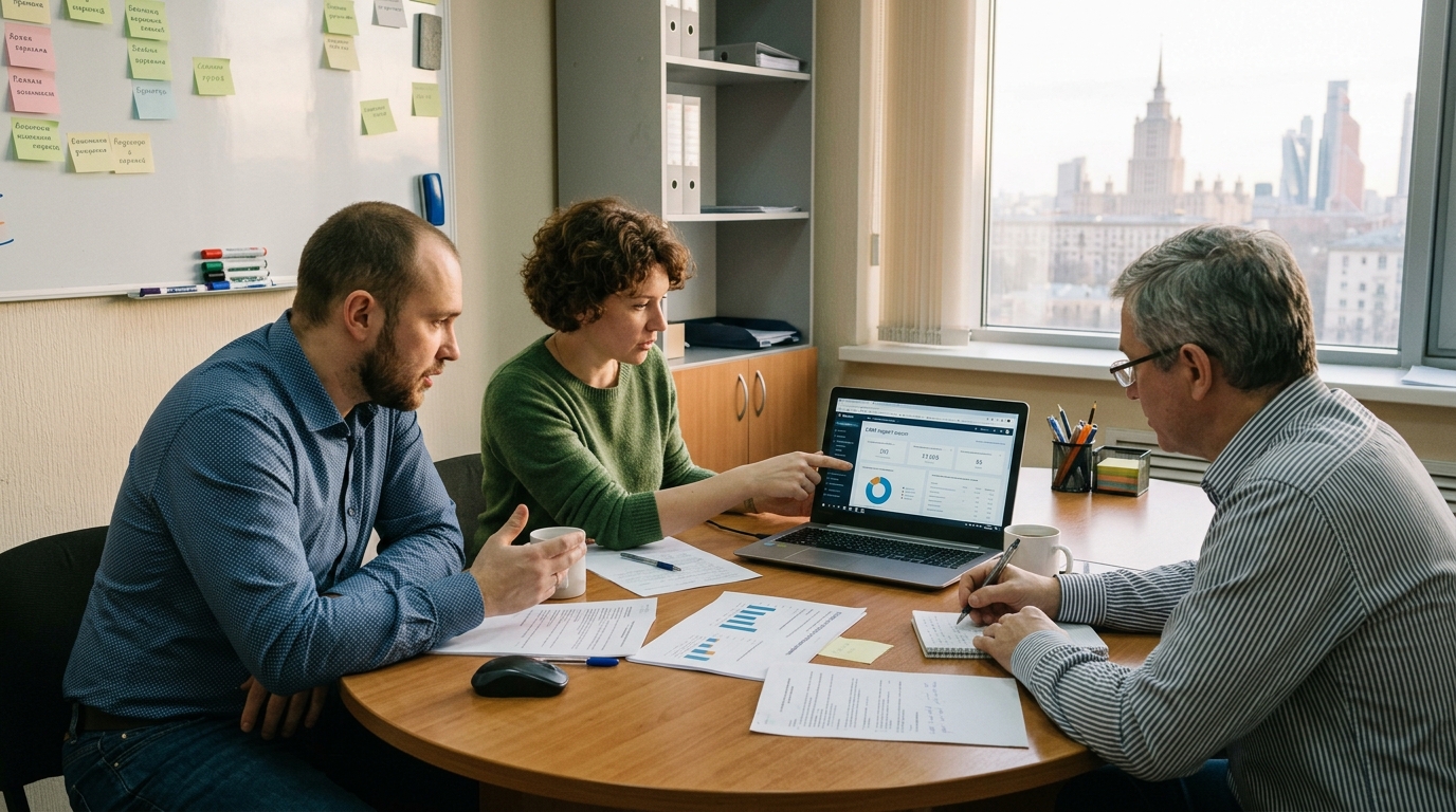 Команда обсуждает настройку CRM