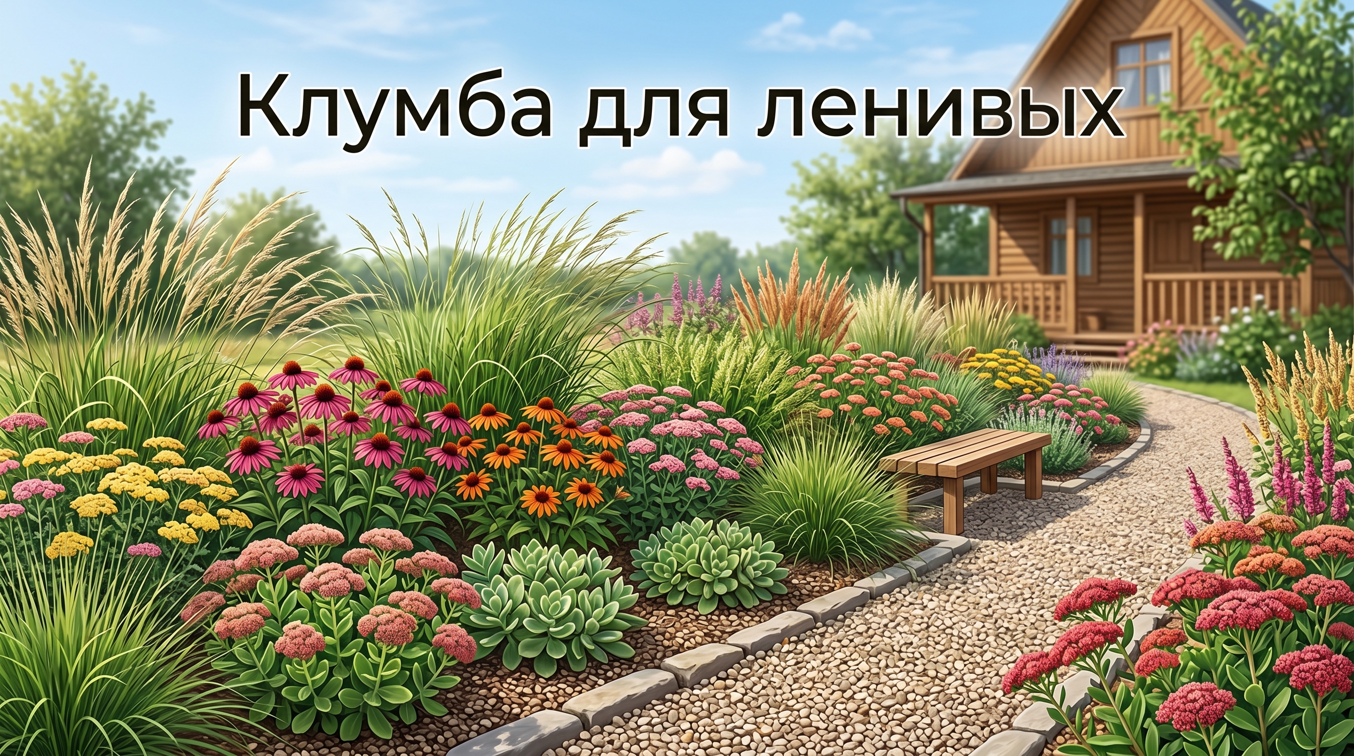 Схема малоуходной клумбы из засухоустойчивых растений и злаков