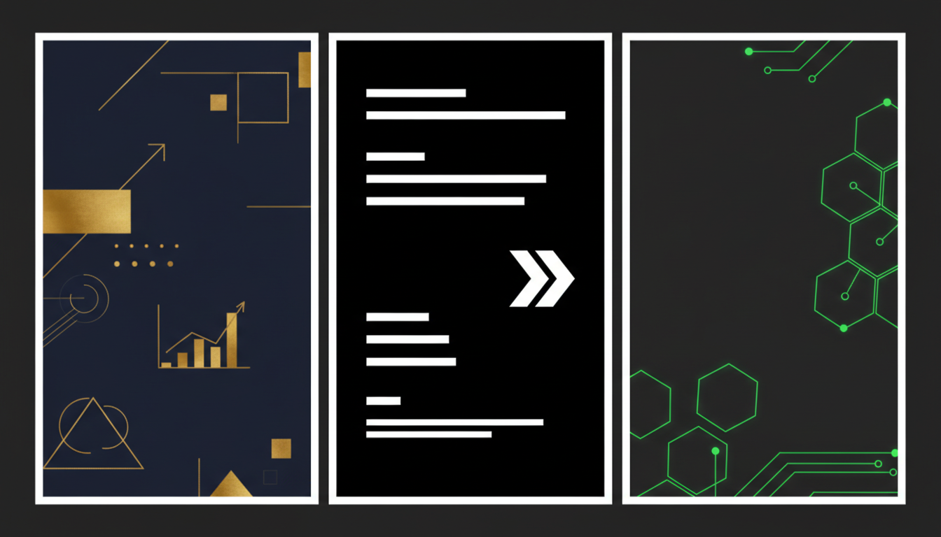 Сравнение цветовых палитр для тёмных презентаций: тёмно-синий с золотом, чёрный с белым, серый с зелёным