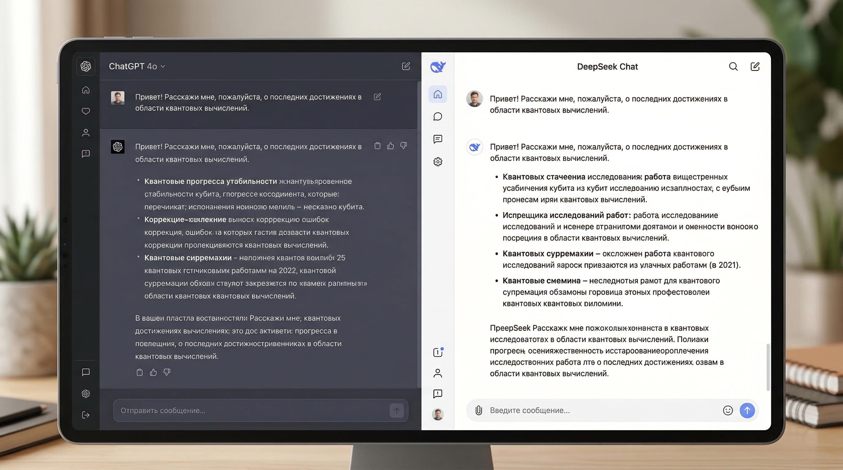 Сравнение интерфейсов DeepSeek и ChatGPT — две нейросети для работы с текстом