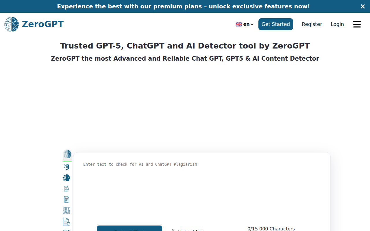 Скриншот ZeroGPT — бесплатный AI-детектор с полем для вставки текста