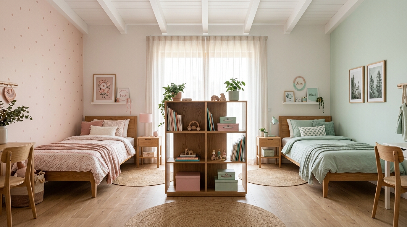 Общая комната для двух девочек — симметричный дизайн с персонализацией