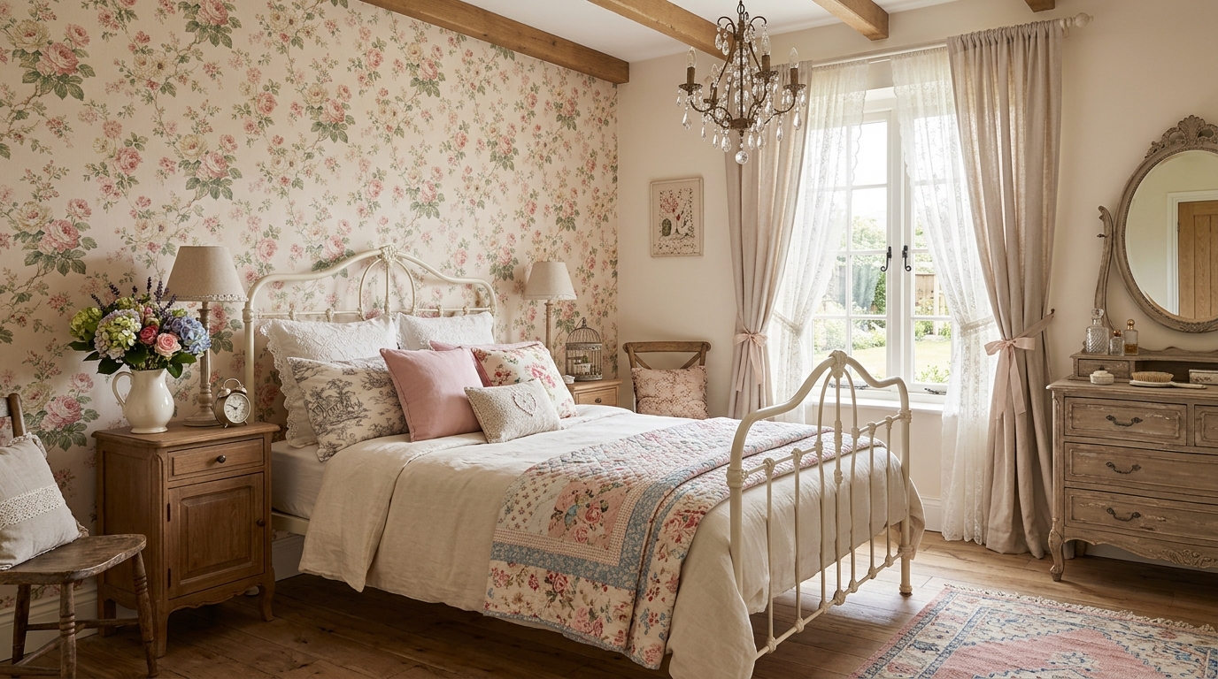 Детская в стиле прованс: цветочные обои, кованая кровать, нежные тона