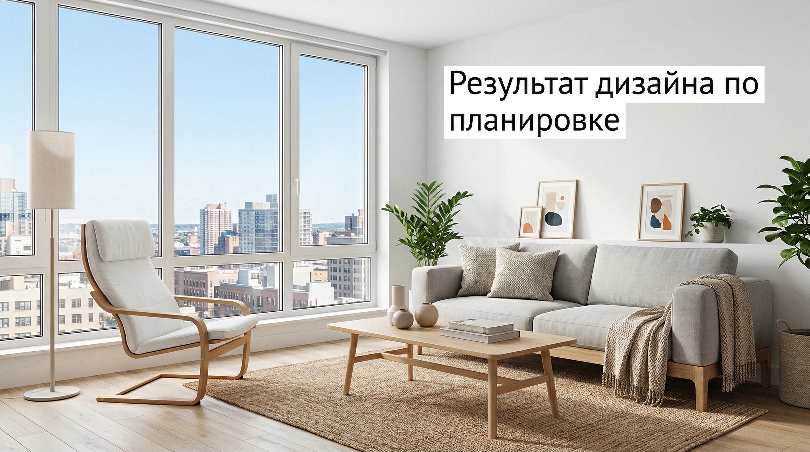 Результат: готовый дизайн интерьера гостиной по планировке квартиры
