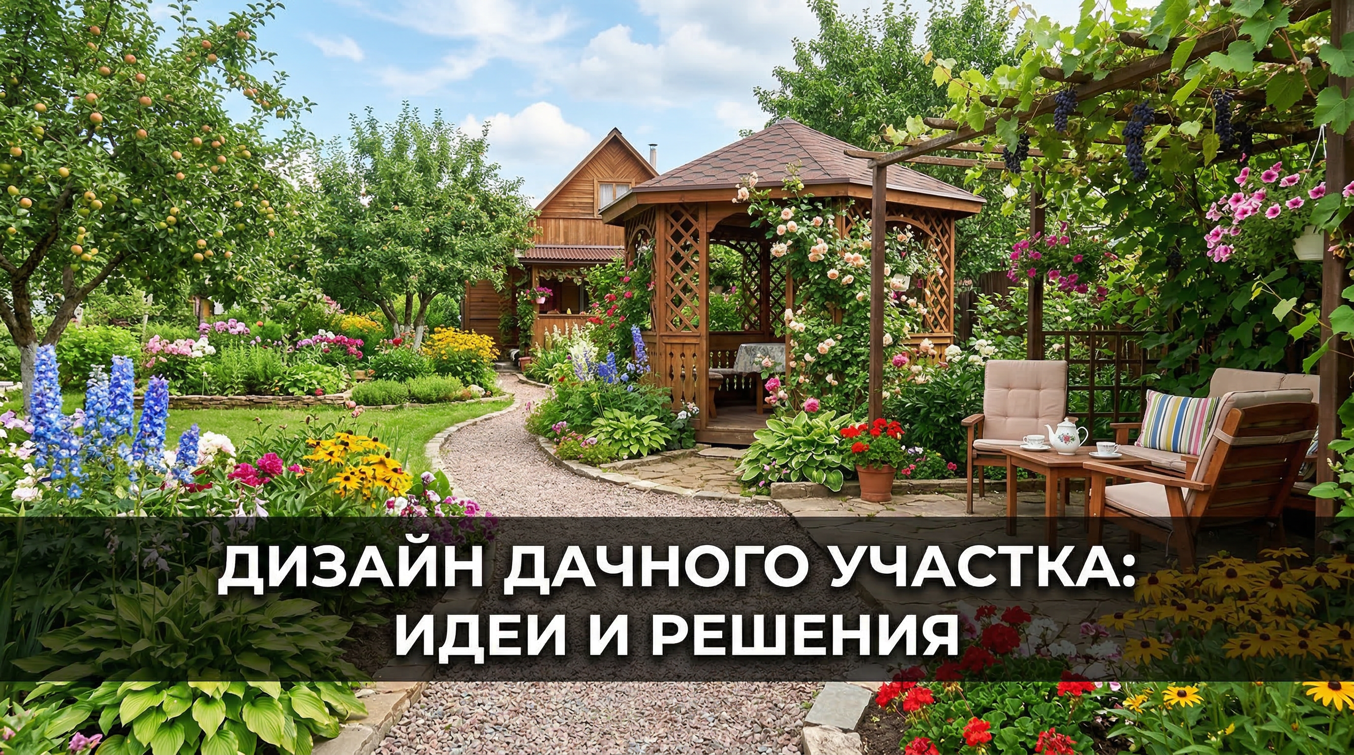 Дизайн дачного участка — беседка, сад и цветники