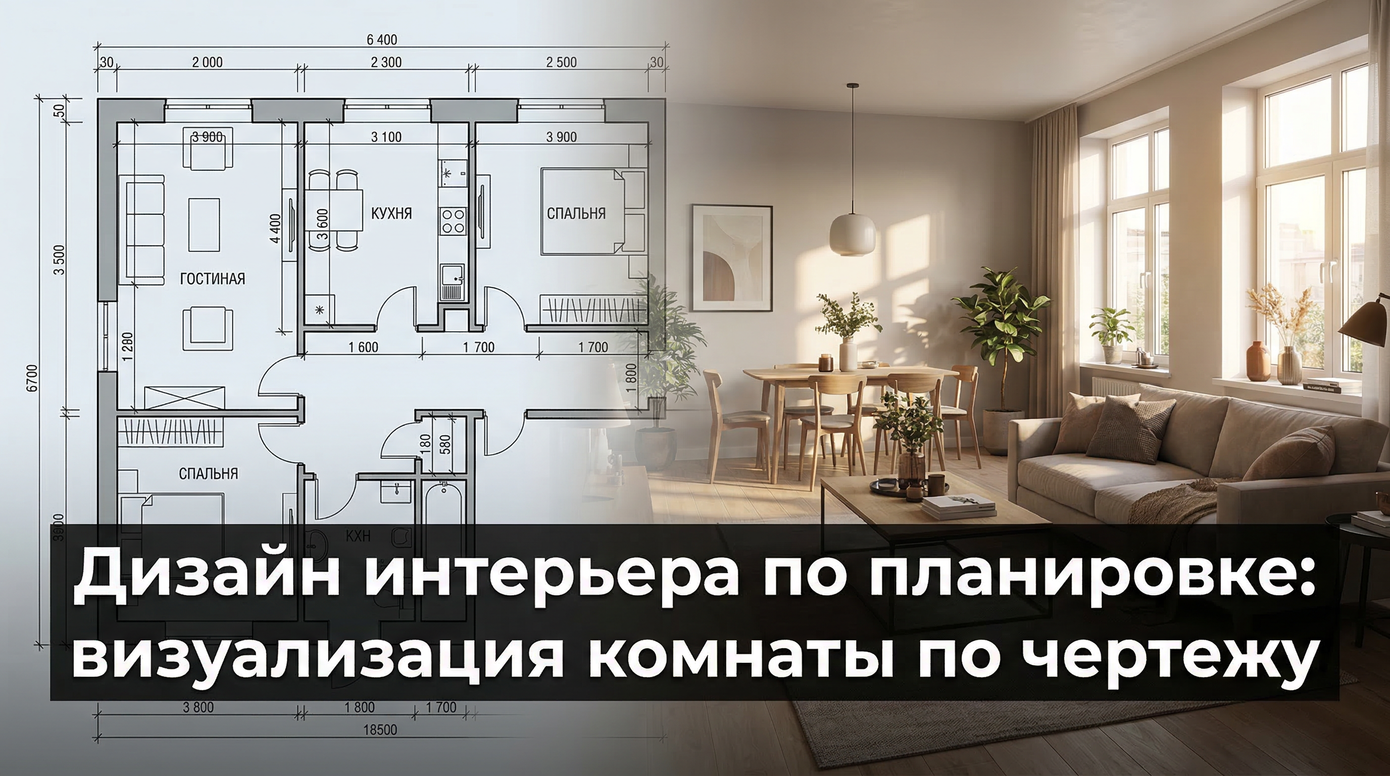 Дизайн интерьера по планировке — визуализация комнаты по чертежу бесплатно