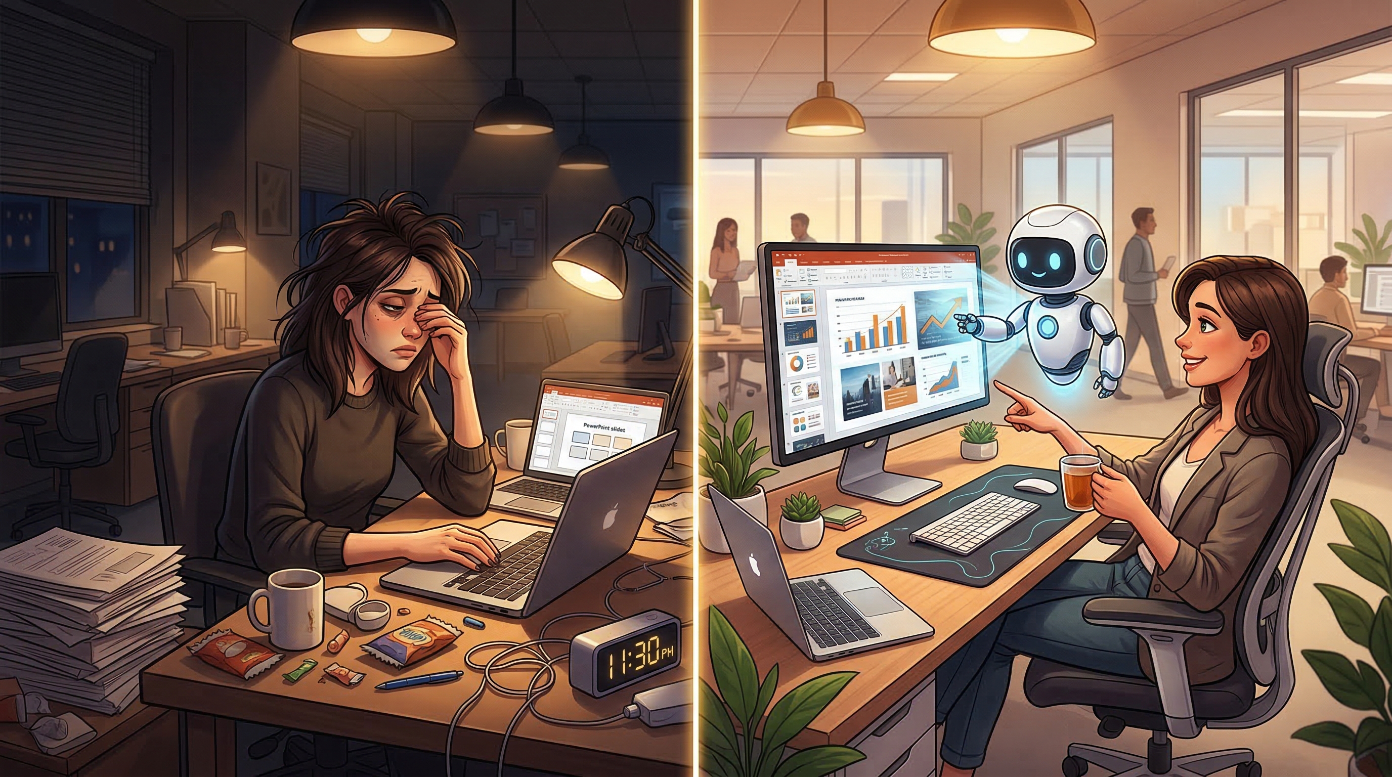 Сравнение ручного создания презентации и автоматического с помощью ИИ