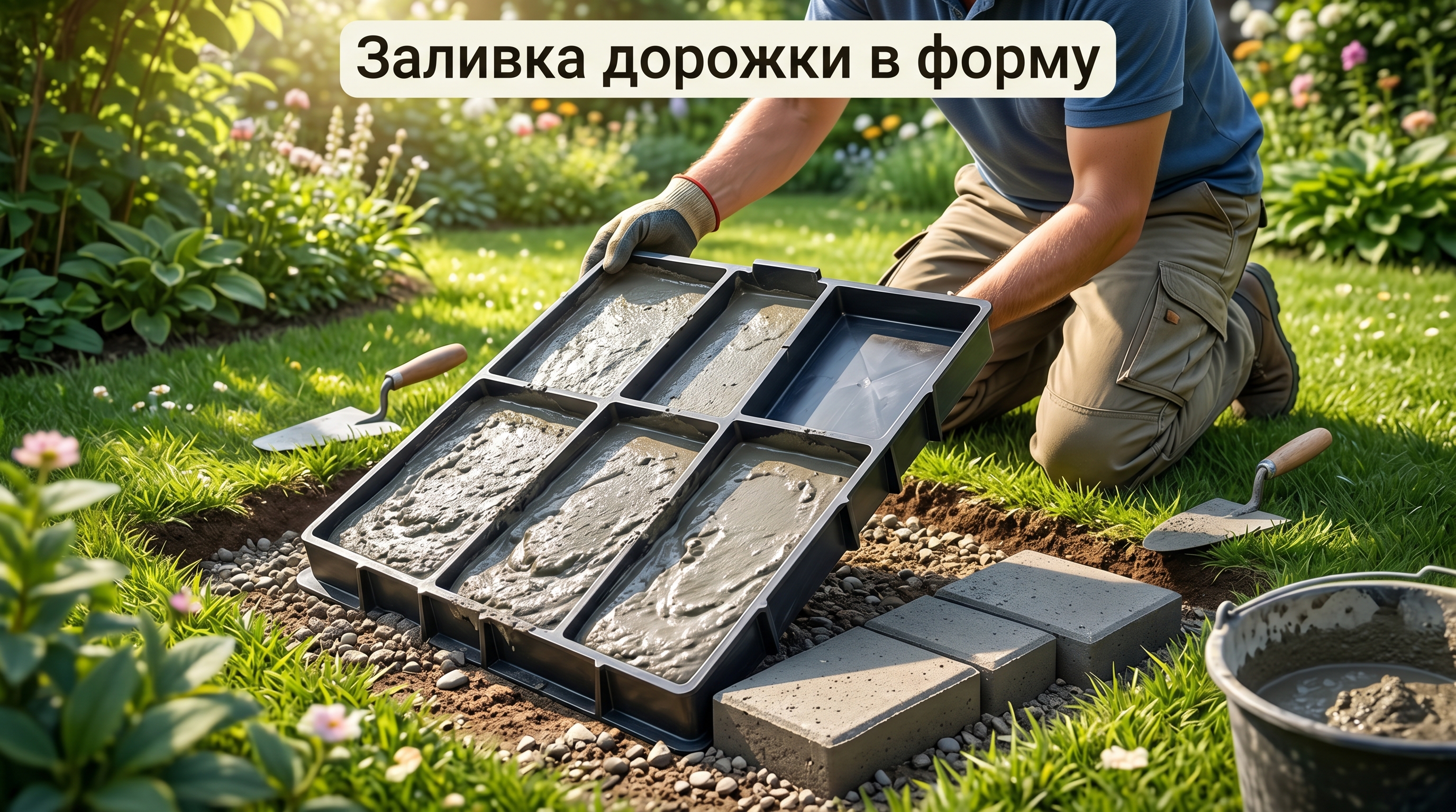 Заливка бетонной дорожки в пластиковую форму своими руками