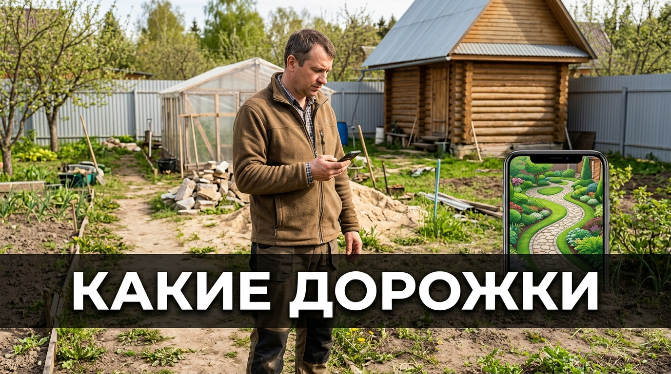 Дорожки на участке: примерка трассировки и материала на фото в нейросети