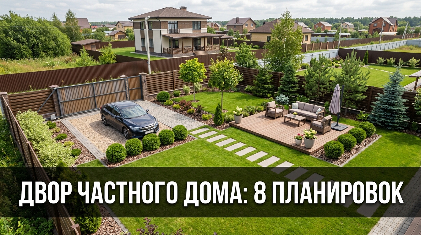 Двор частного дома: 8 планировок — от парковки до зоны отдыха