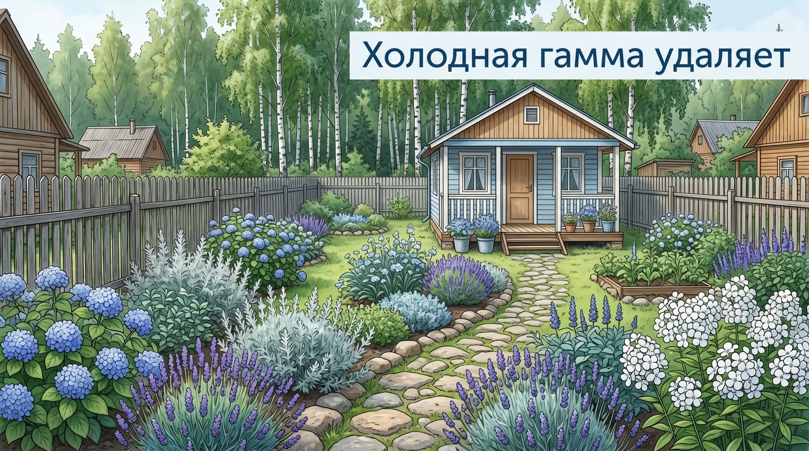 Холодная гамма растений на маленьком участке