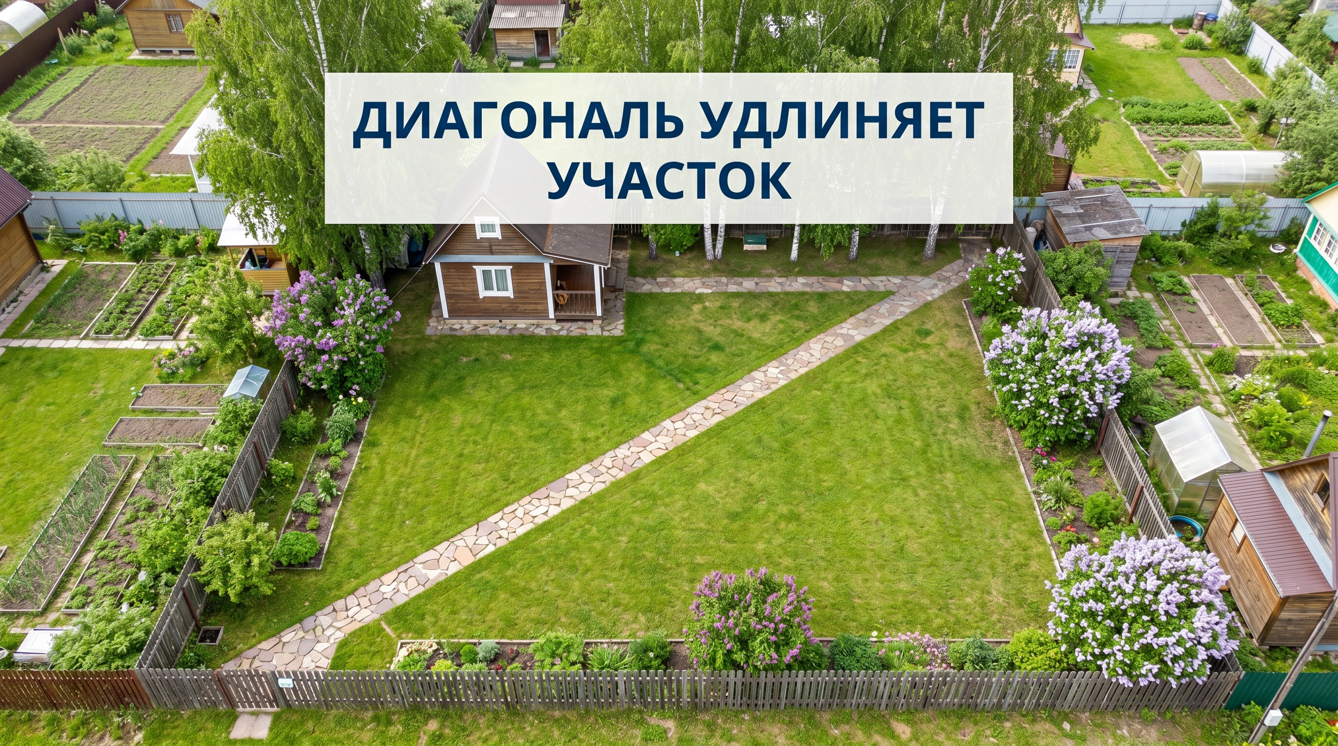 Диагональная дорожка на маленьком участке 4 сотки