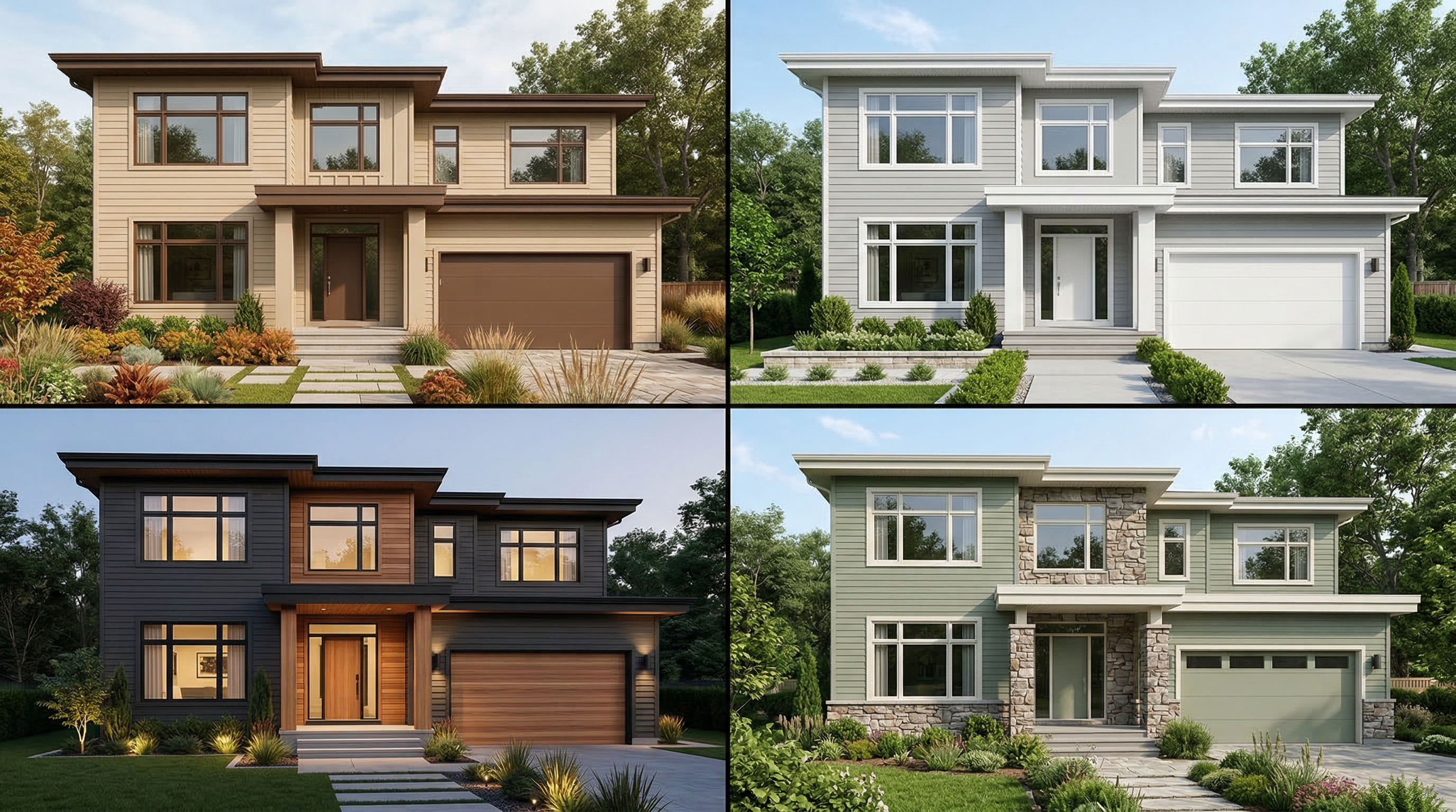 Четыре варианта цветовых решений фасада дома