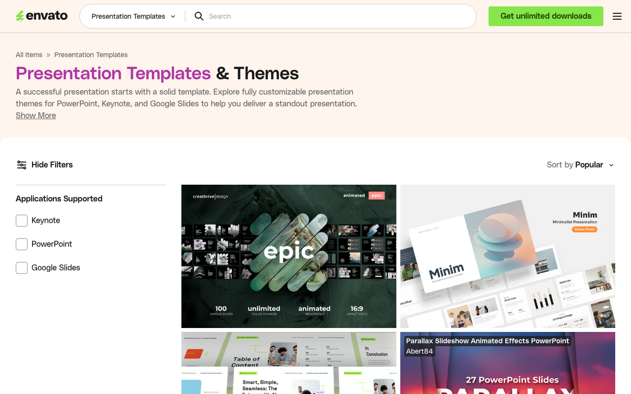 Каталог шаблонов презентаций на Envato Elements