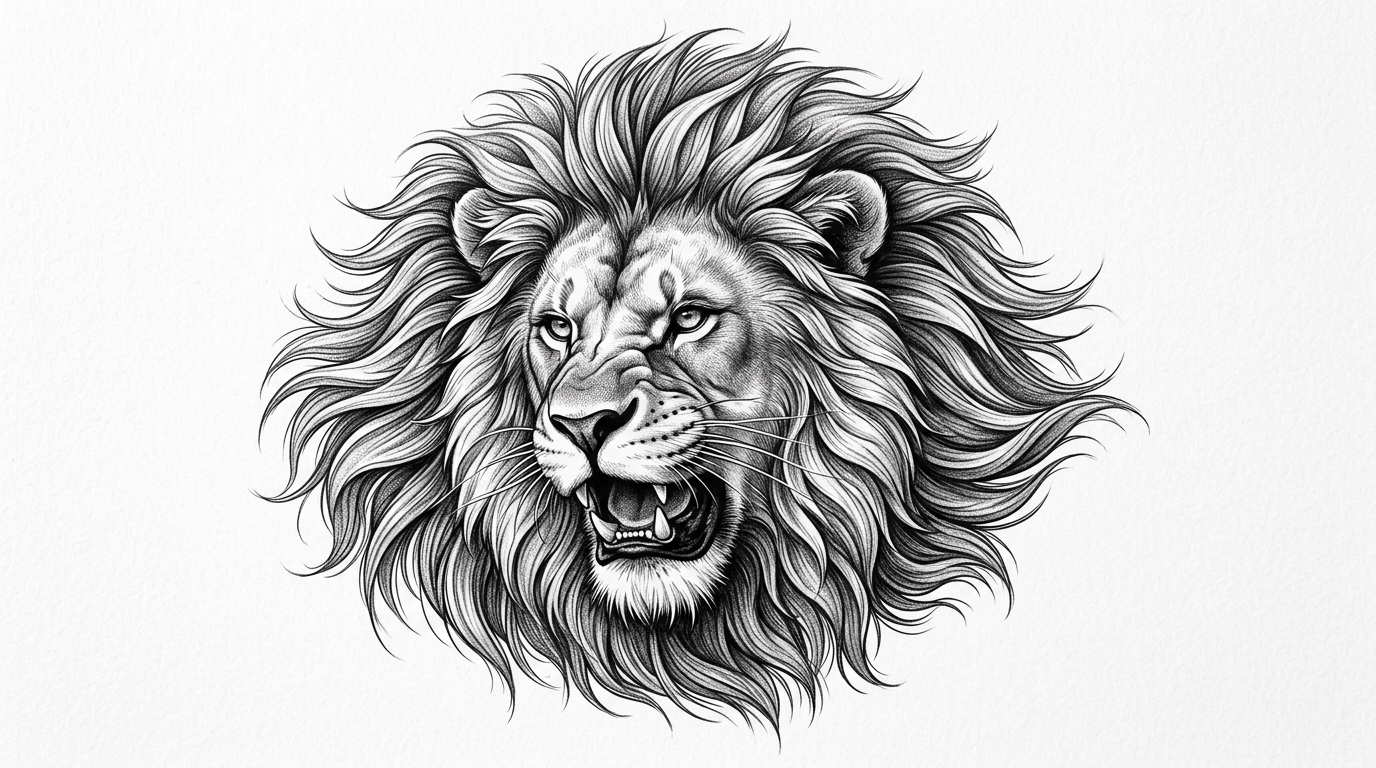 Эскиз тату льва в стиле реализм