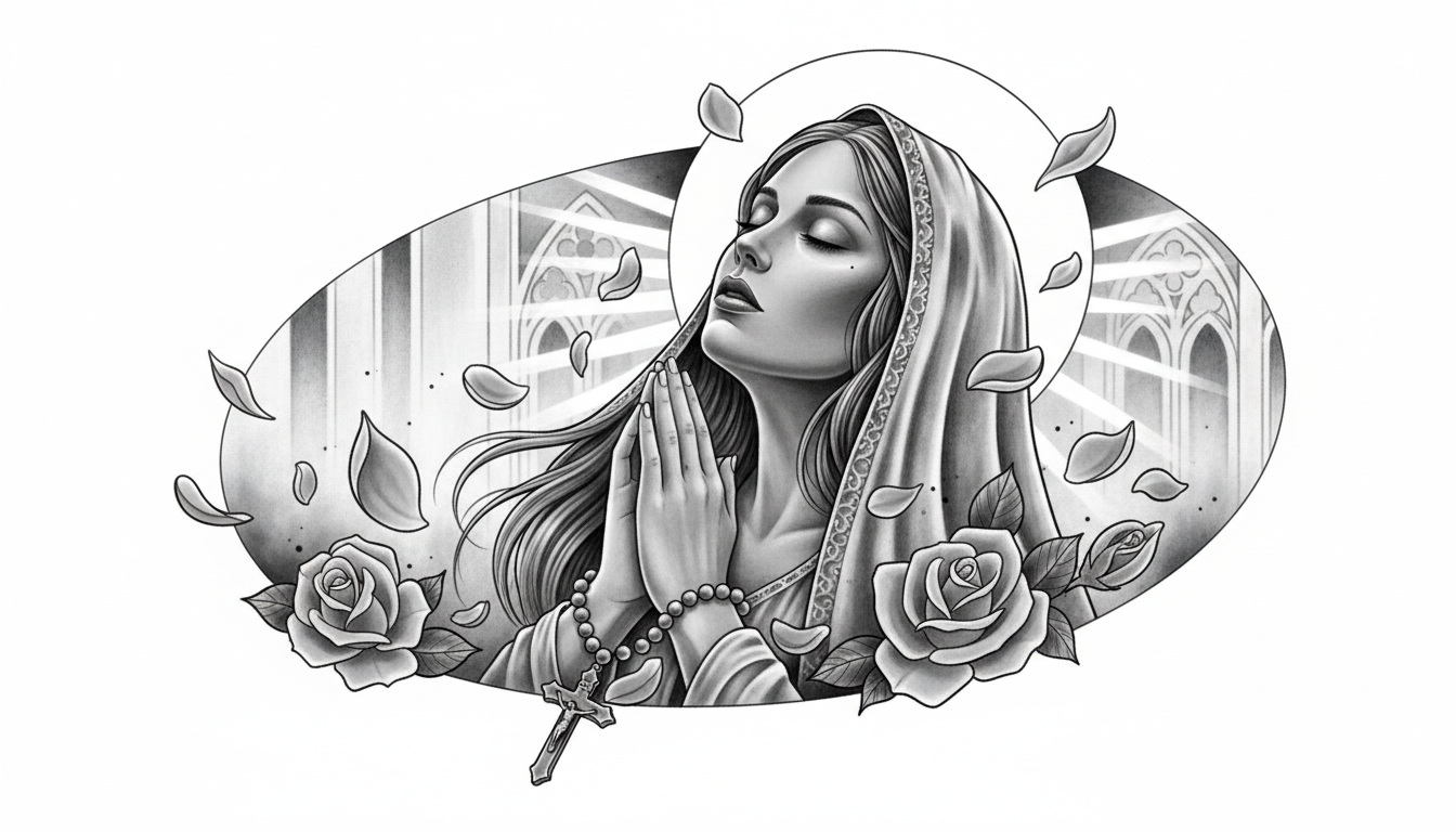 Чикано-эскиз портрета девушки с розами