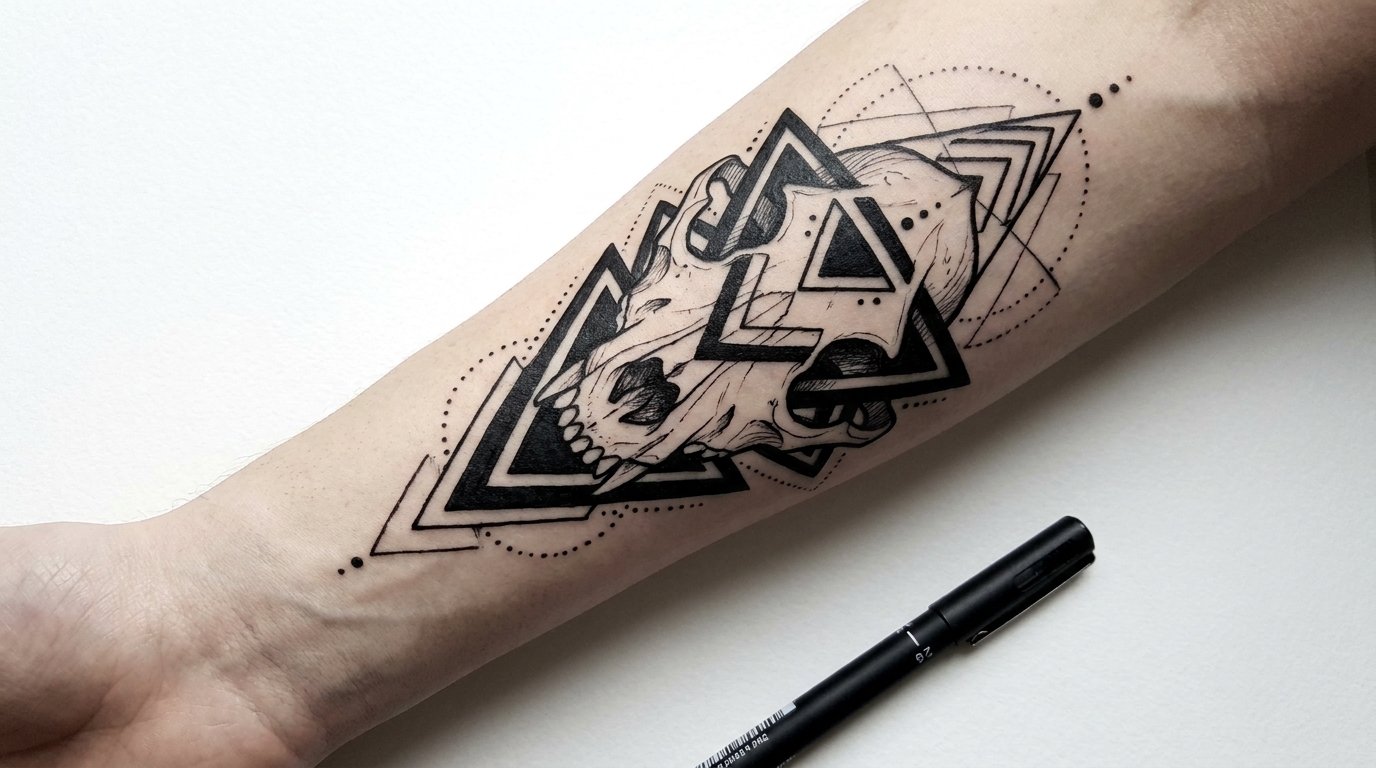 Эскиз волка в стиле блэкворк с геометрией