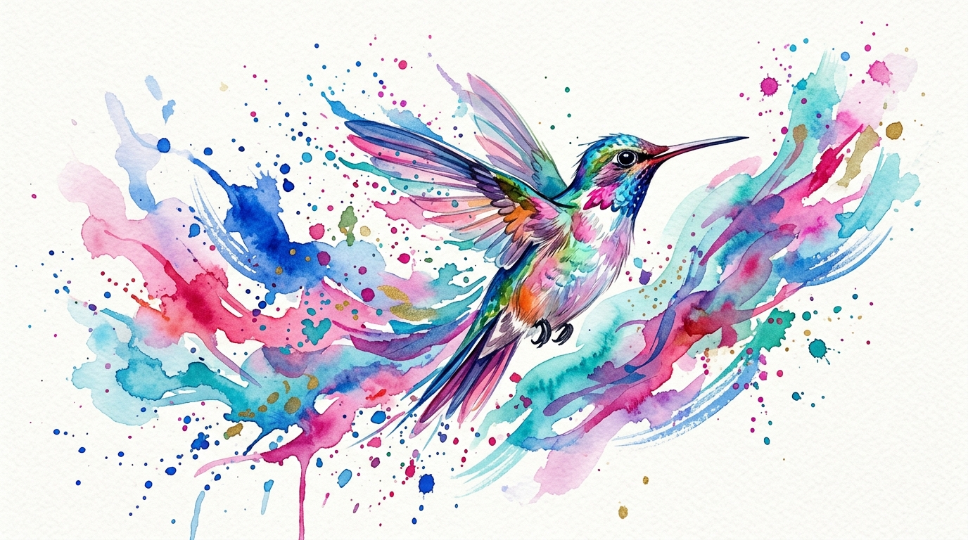 Акварельный эскиз колибри для тату